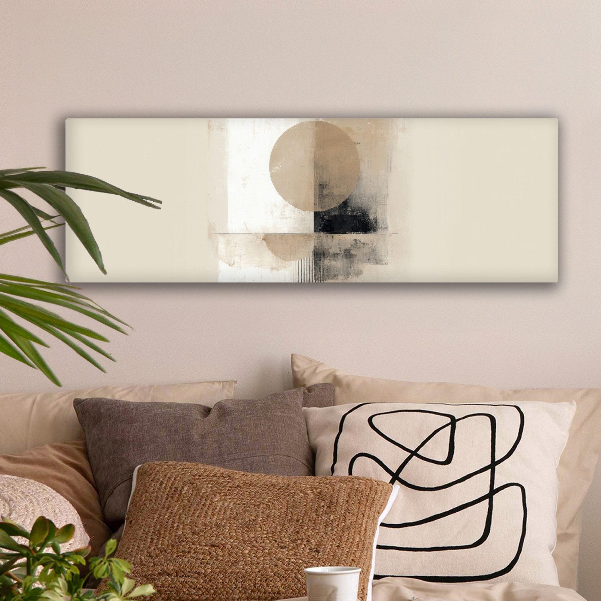 OneMillionCanvasses® Leinwandbild Panorama Kreis - Zusammensetzung - Tiefe - Beige, Fotodruck (1 St), Wandbild, Deko Schlafzimmer Wohnzimmer Flur 60x20 cm