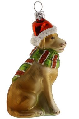 Hamburger Weihnachtskontor Christbaumschmuck Labrador hell mit Schal, Dekohänger - mundgeblasen - handdekoriert
