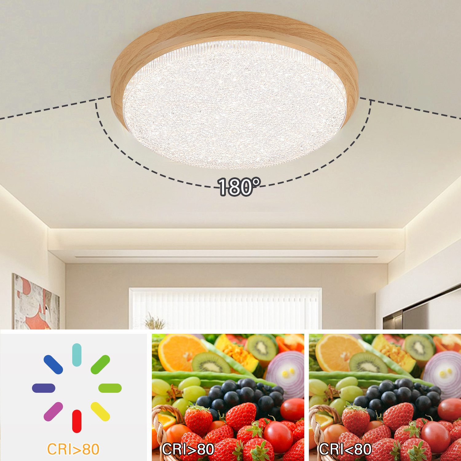 JDONG LED Deckenleuchte Flach Eckig/Rund/Holzolzoptik Deckenlampe, LED fest integriert, Tageslichtweiß, Modern Neutralweiß 4000K Lampe für Schlafzimmer Büro