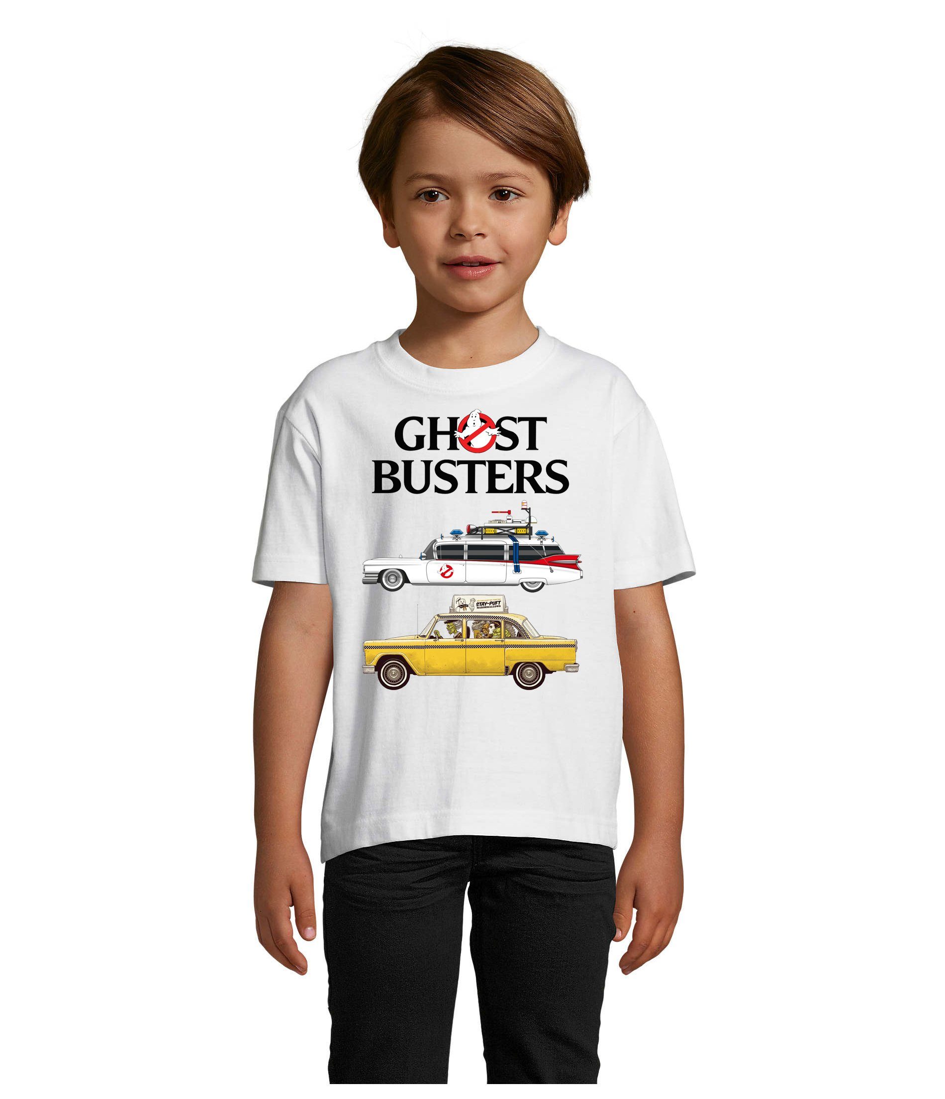 Blondie & Brownie T-Shirt Kinder Ghostbusters Cars Auto Geisterjäger Geister Film Ghost weiss