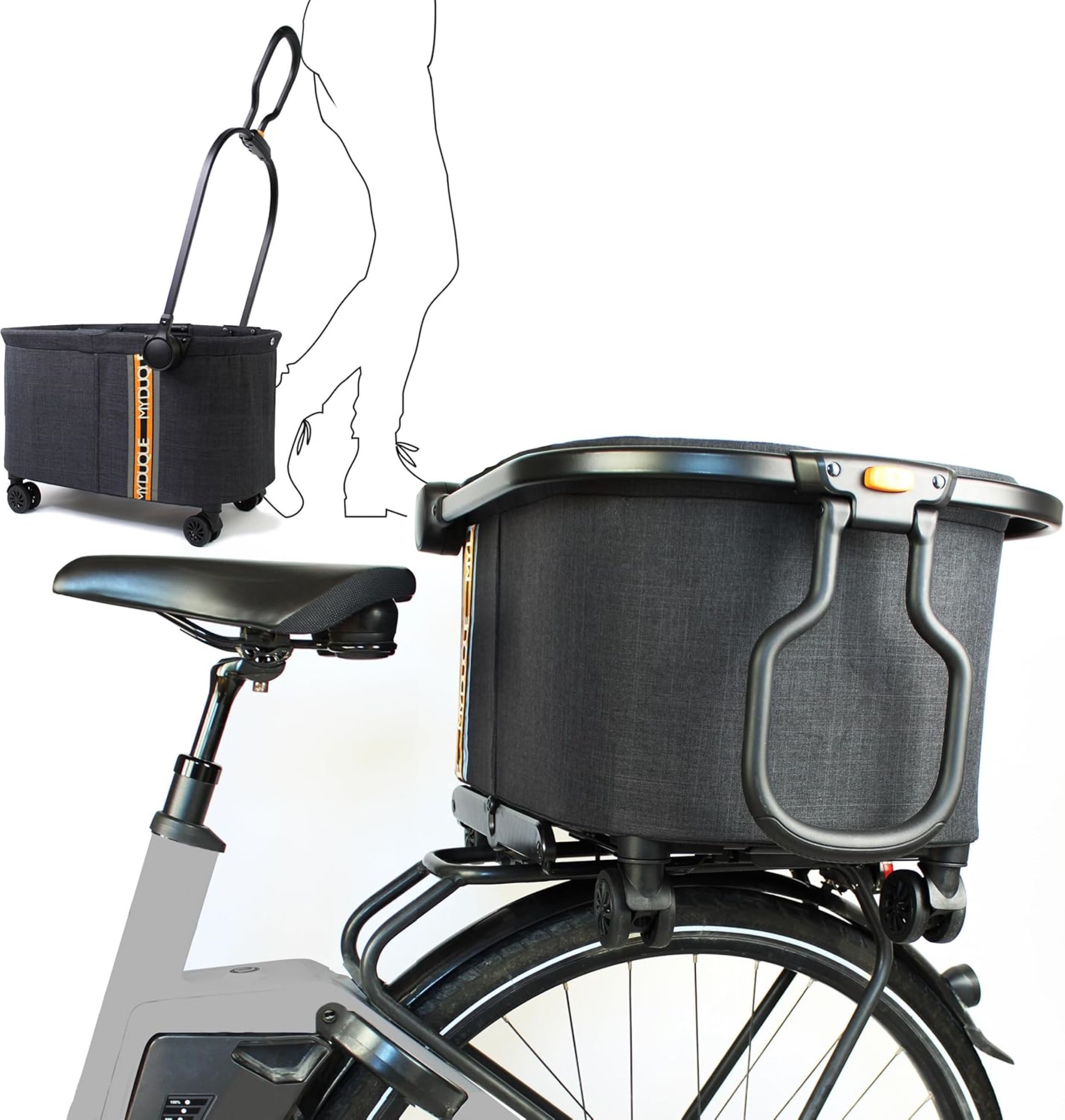 My Duque Fahrradkorb Multi Fahrradkorb 2in1, faltbarer Einkaufstrolley mit Rollen, 2in1 Fahrradkorb mit Rollen