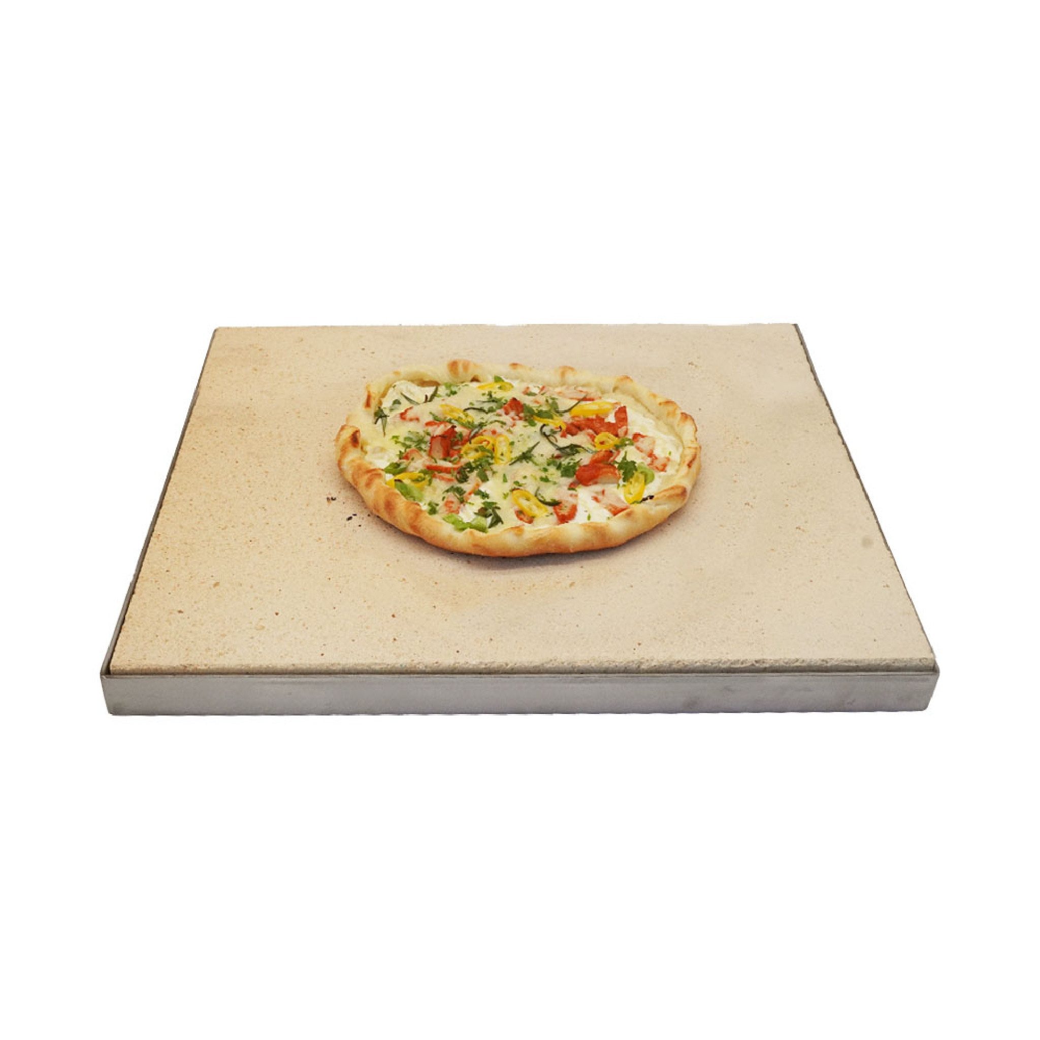 Feuerfest 123 GmbH Pizzastein Pizzastein Grill 40 x 20 x 3 cm + Edelstahlrahmen