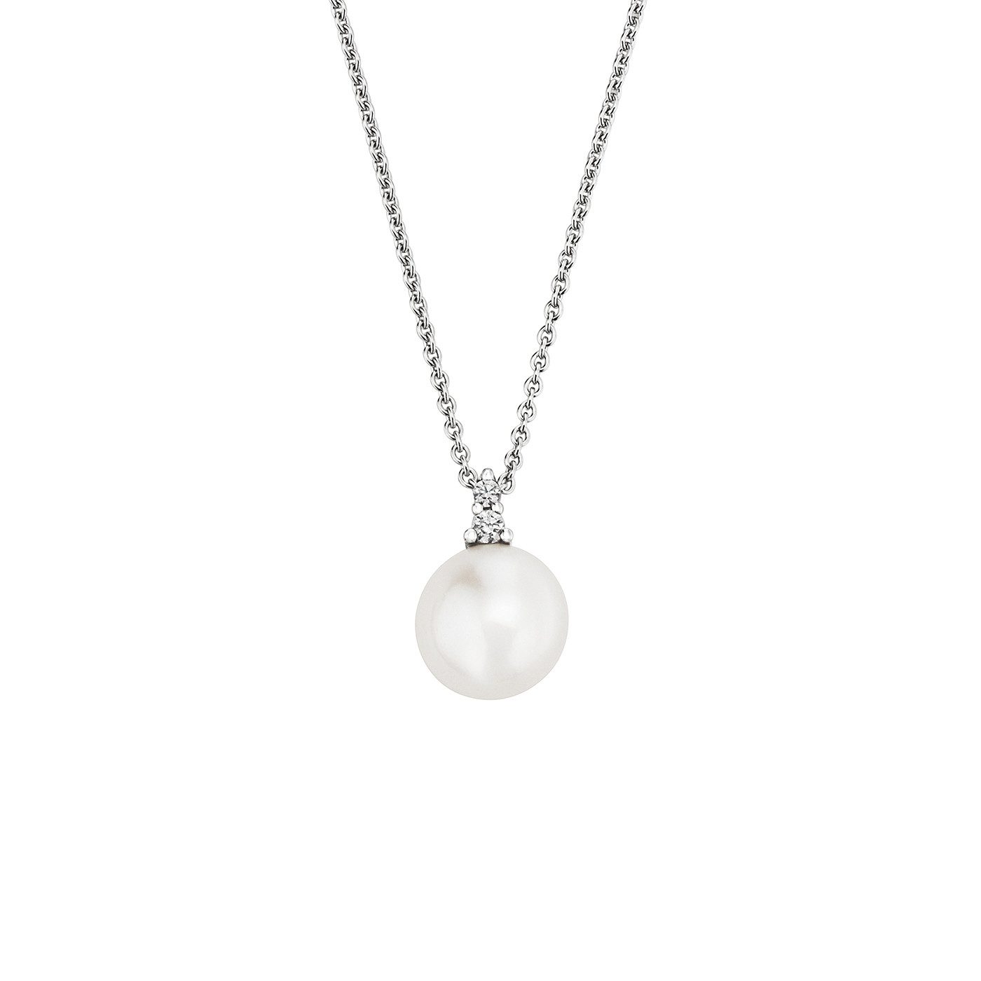Orolino Kette mit Anhänger Gold 585 mit weißer Perle 8mm und 2 Brillanten zus. 0,05ct.