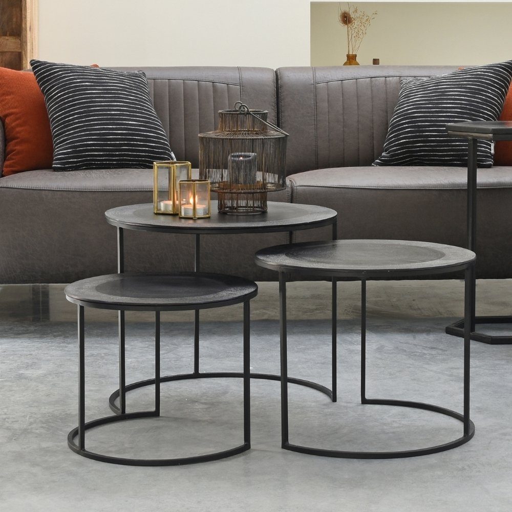 450x550mm, aus Metall 3er-Set Möbel Moani RINGO-Living Beistelltisch Schwarz in Couchtisch