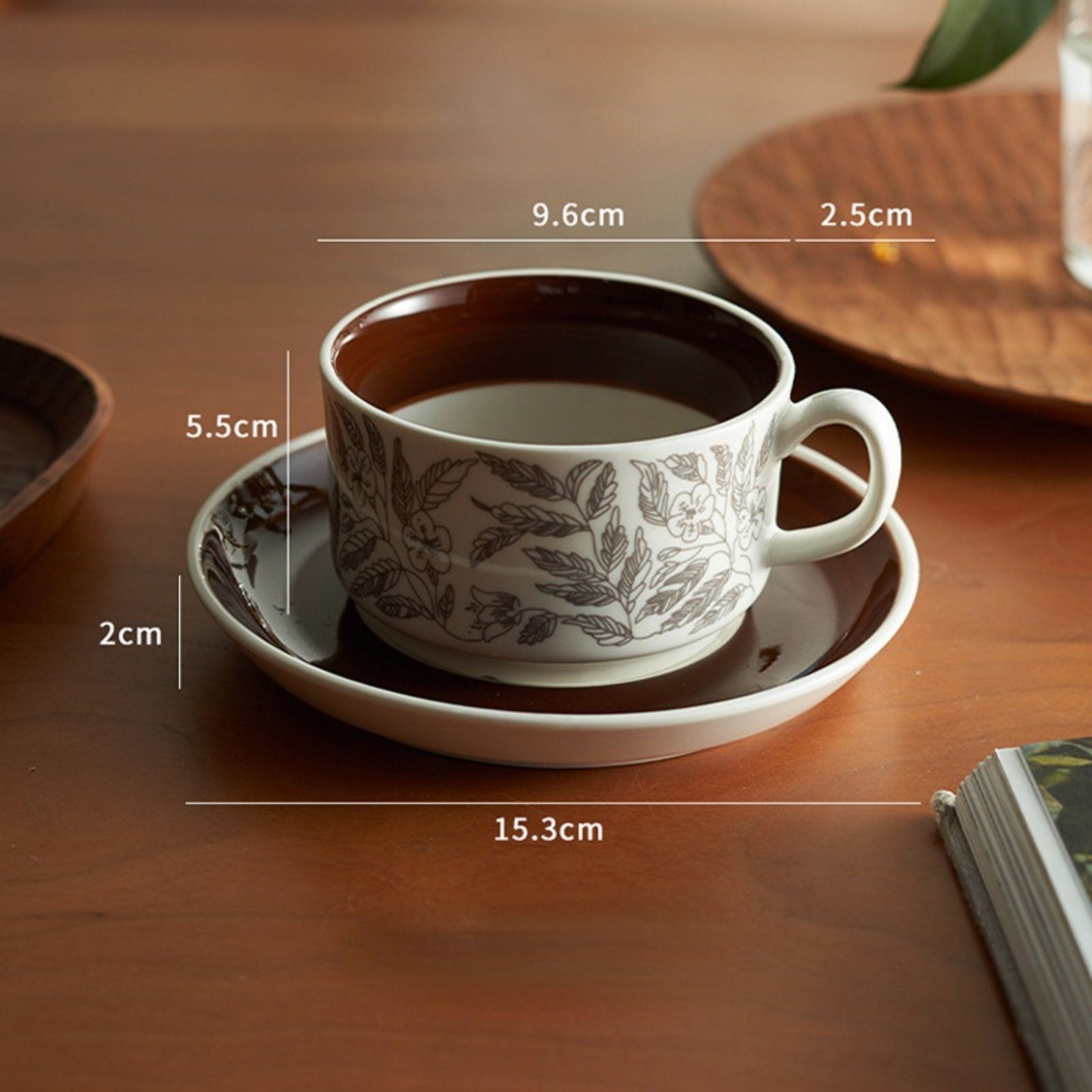 Teetasse, HOMEIDEAS Kaffeetassen Rot Porzellan, Untersetzer, Keramik, Tasse, mit 250ml