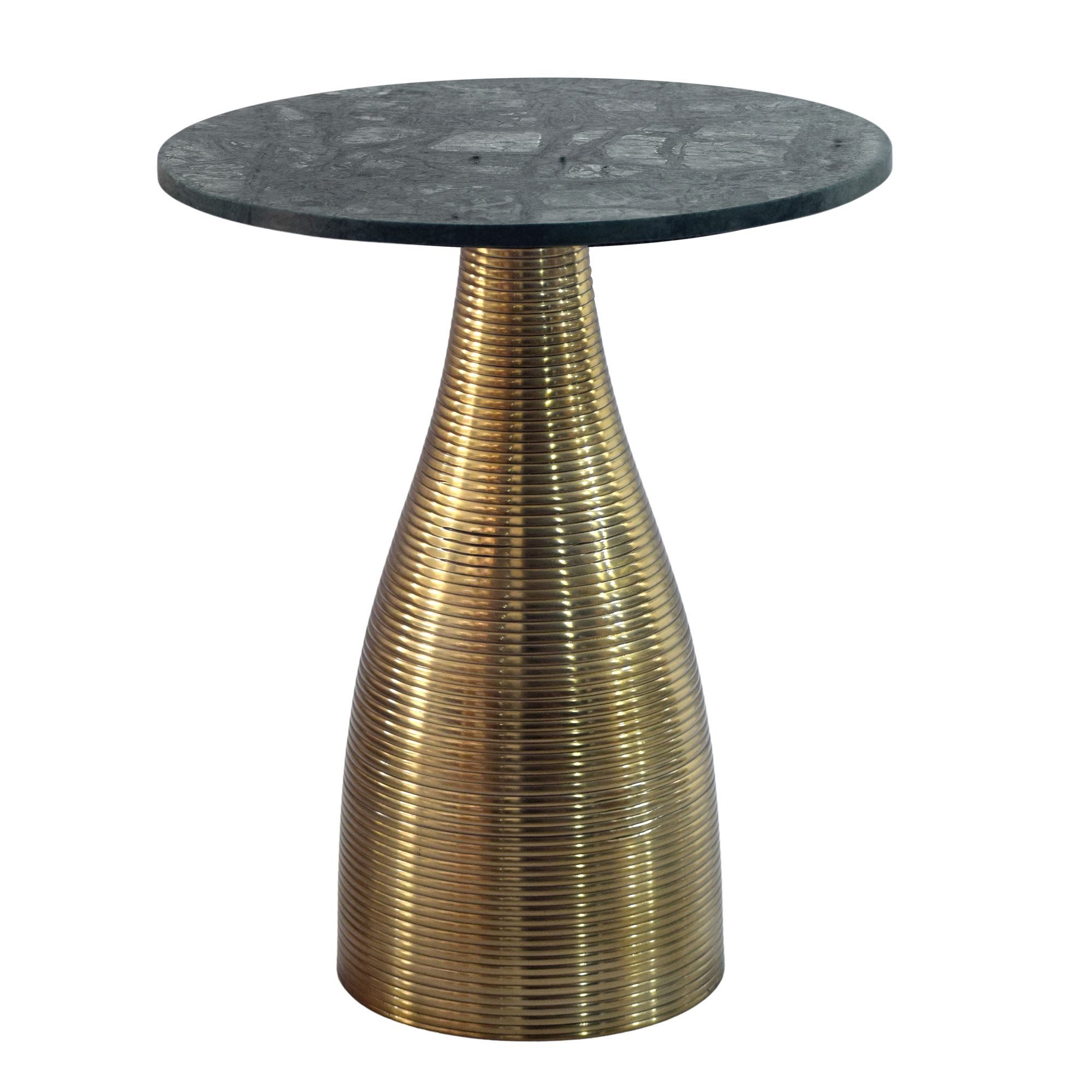 Wohnling Beistelltisch WL7.515 Wohnzimmertisch Rund Marmorplatte Grün Anstelltisch Couchtisch (Skulpturale Metallbasis mit feiner Struktur), Eleganter Naturstein für Dein Zuhause