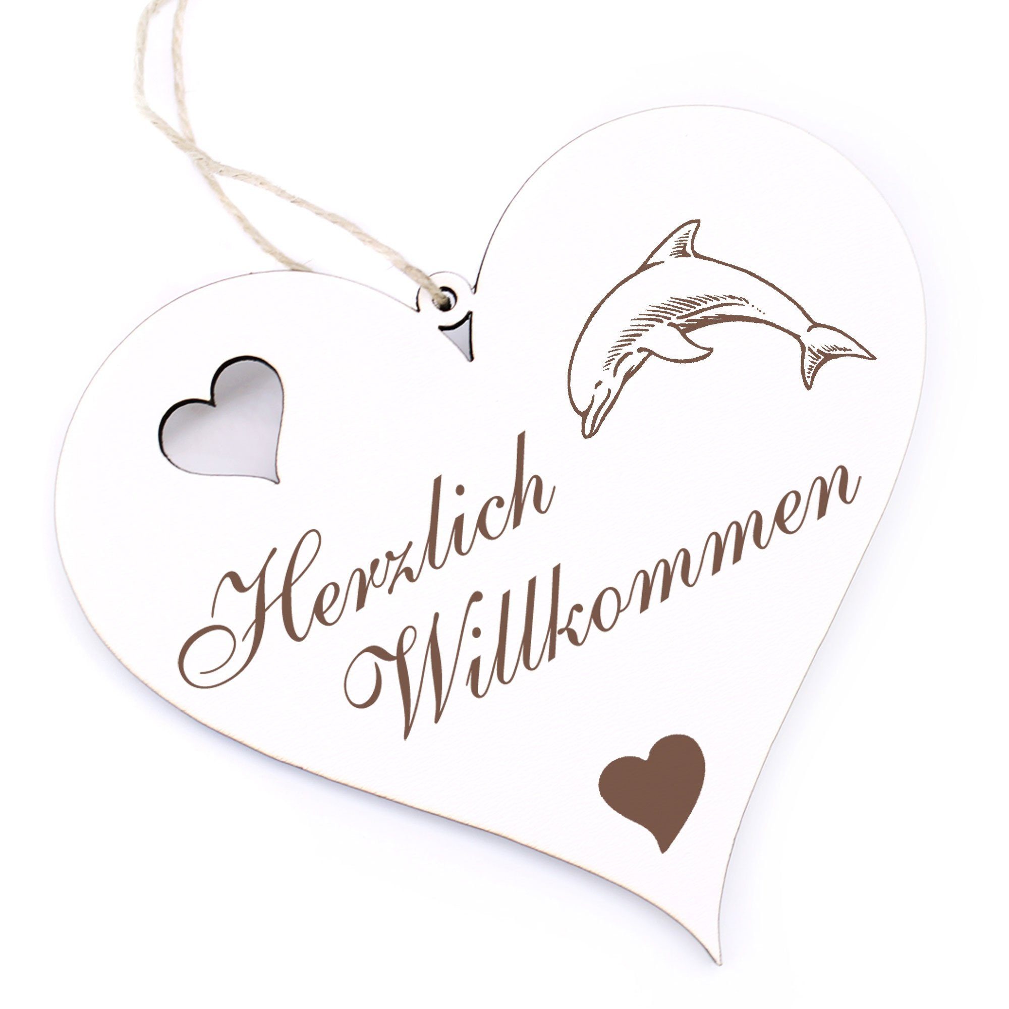Dekolando Hängedekoration Herzlich Willkommen - Delfin - 13x12cm