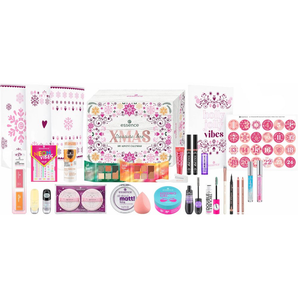 Essence Adventskalender essence DIY Adventskalender 25 Treasure Box – 24 Beauty-Produkte (24-tlg), DIY-Beauty-Adventskalender mit 24 Überraschungen