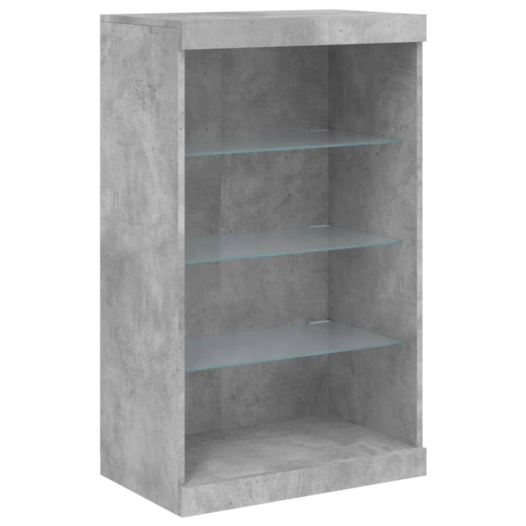 vidaXL Vitrine NA Sideboard mit LED Leuchten Betongrau 60,5x37x100 cm Glas Vitrine