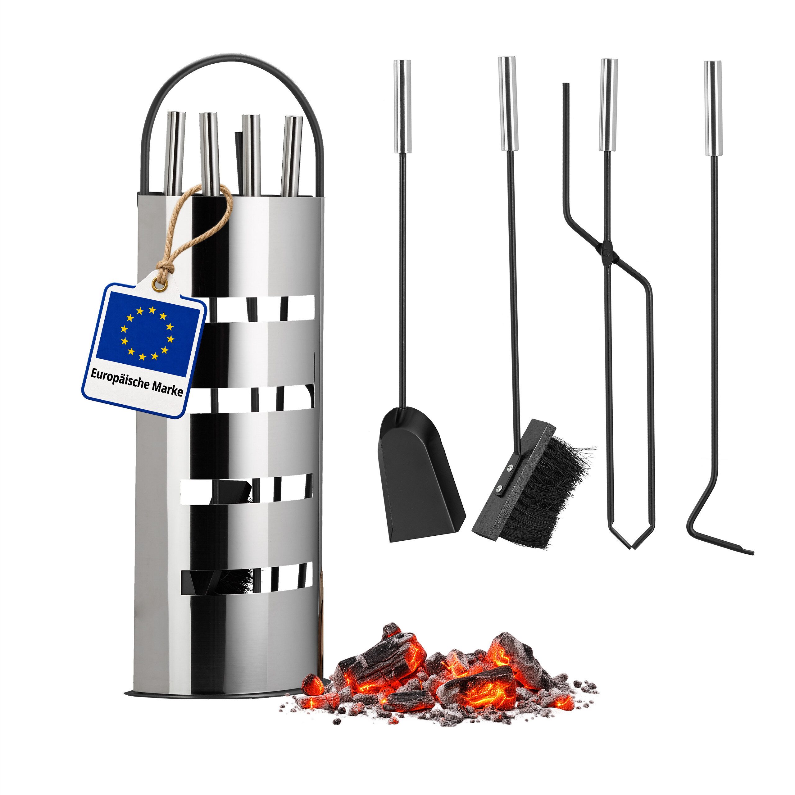 relaxdays Kamingarnitur Kaminbesteck modern 5 teilig, (5-St)