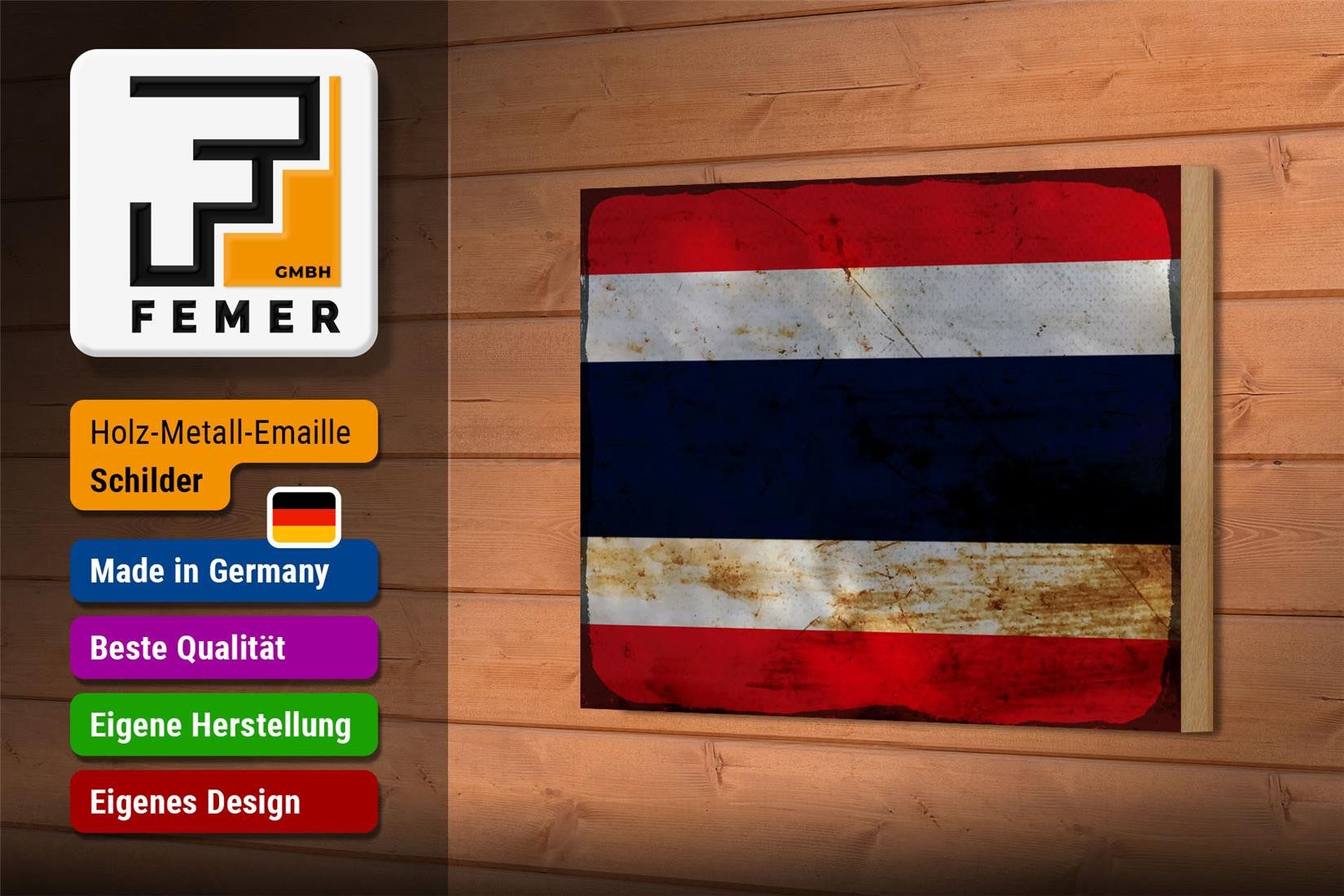 Femer GmbH Holzbild Flagge Thailand 18x12 cm Flag of Thailand Rost, Flaggen (1 St), Glatte Holzfaserplatte (MDF), vorn beschichtet