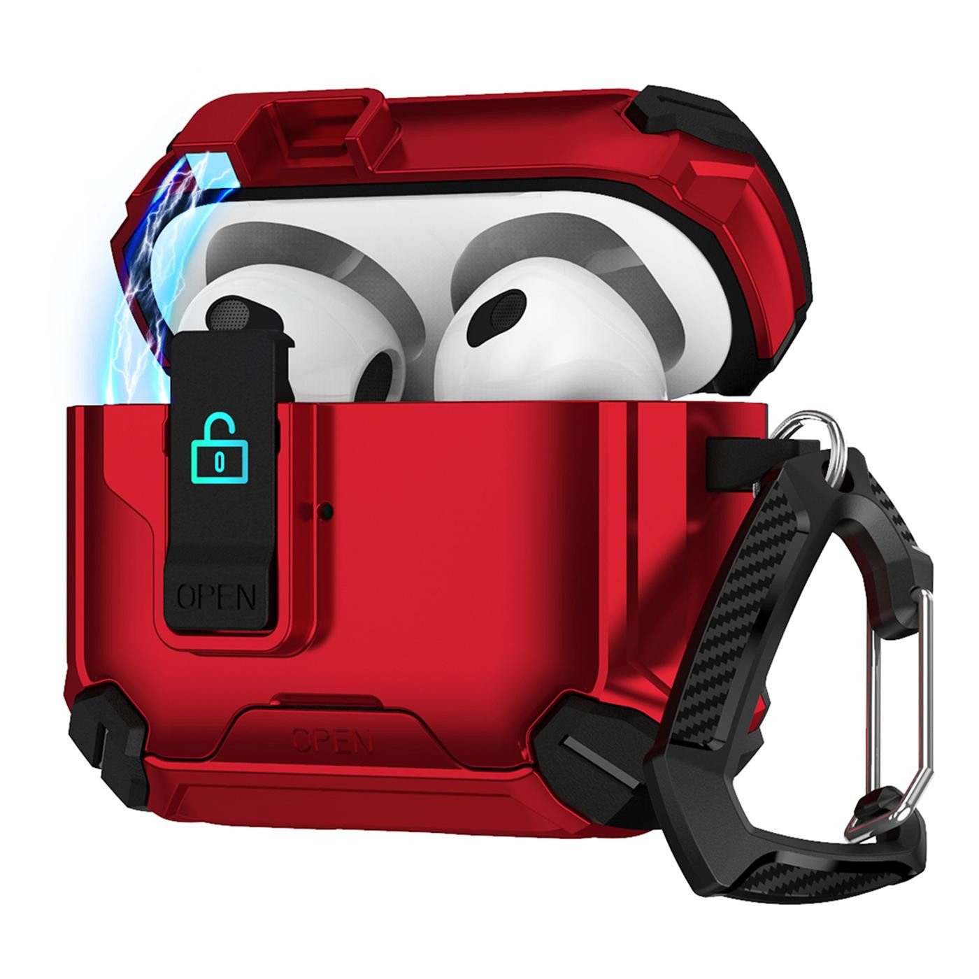 CoolGadget Kopfhörer-Schutzhülle Defender Hülle für Apple AirPods 4 magnetisch mit Karabiner, 360° Full-Body Case Schutzhülle Handy Standfunktion magnetisch ladbar