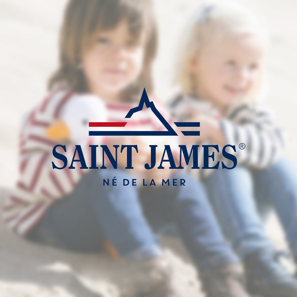 Saint James Langarmshirt 2067 mit Modern Unisex Kinder Meridien Beige-Rot(OU) E Shirt Baumwolle aus Streifen