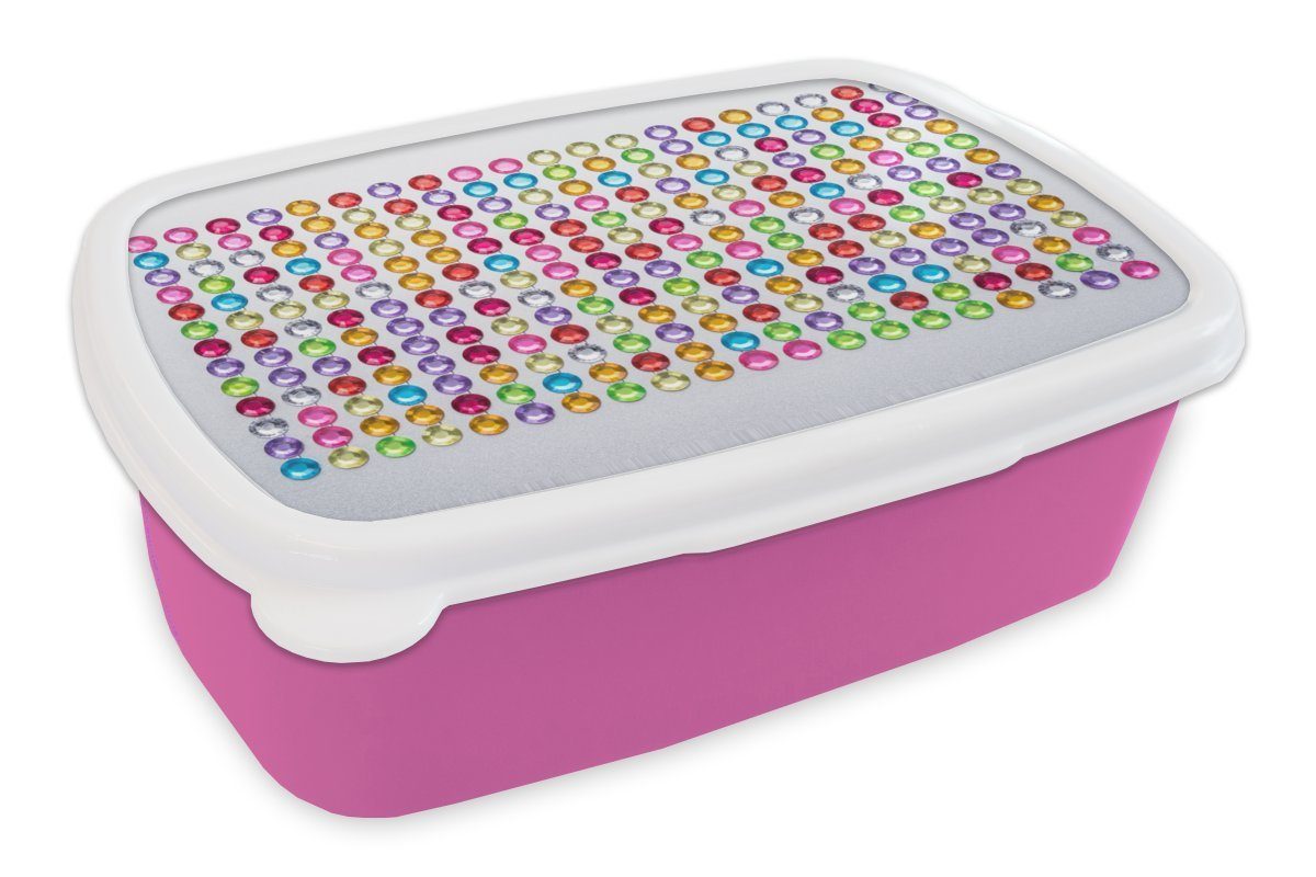 MuchoWow Lunchbox Kollektion Strasssteine, Kunststoff, (2-tlg), Brotbox für Erwachsene, Brotdose Kinder, Snackbox, Mädchen, Kunststoff rosa