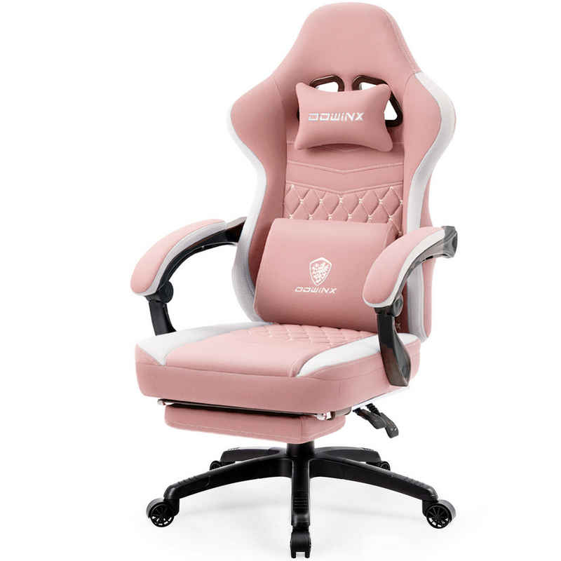 Dowinx Gaming-Stuhl Stoff-Massage-Gaming-Stuhl mit Fußstütze, ergonomisches Design, Gamer-Stuhl, maximale Belastbarkeit 160kg, Rosa