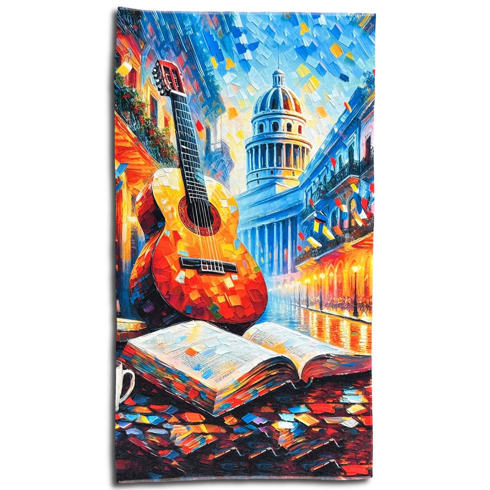 ESPiCO Strandtuch Capitol Gitarre, Frottee-Velour (1-St), Havanna, Buch, Cuba, Musik