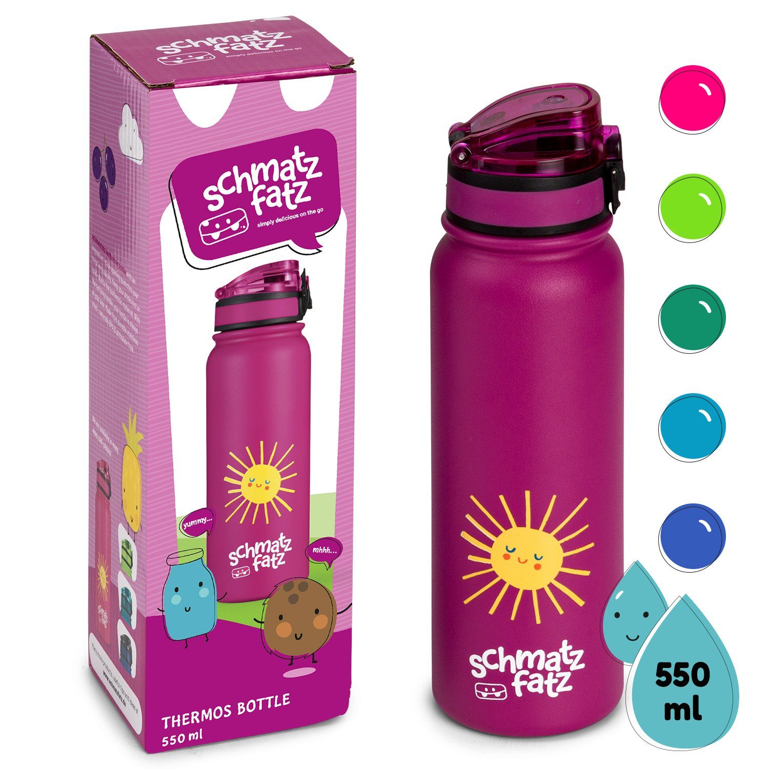 Klarstein Trinkflasche Wakaba Thermosflasche 550ml, Kinderflasche 550 ml Kindergarten Outdoor Schule Sport