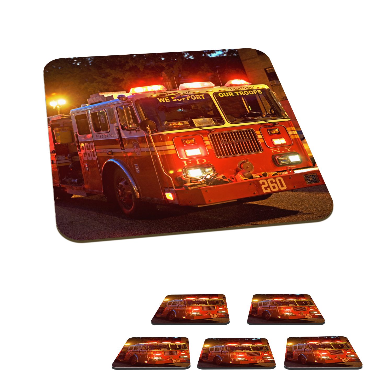 MuchoWow Glasuntersetzer Feuerwehrfahrzeuge von New York City, Zubehör für Gläser, 6-tlg., Glasuntersetzer, Tischuntersetzer, Korkuntersetzer, Untersetzer, Tasse