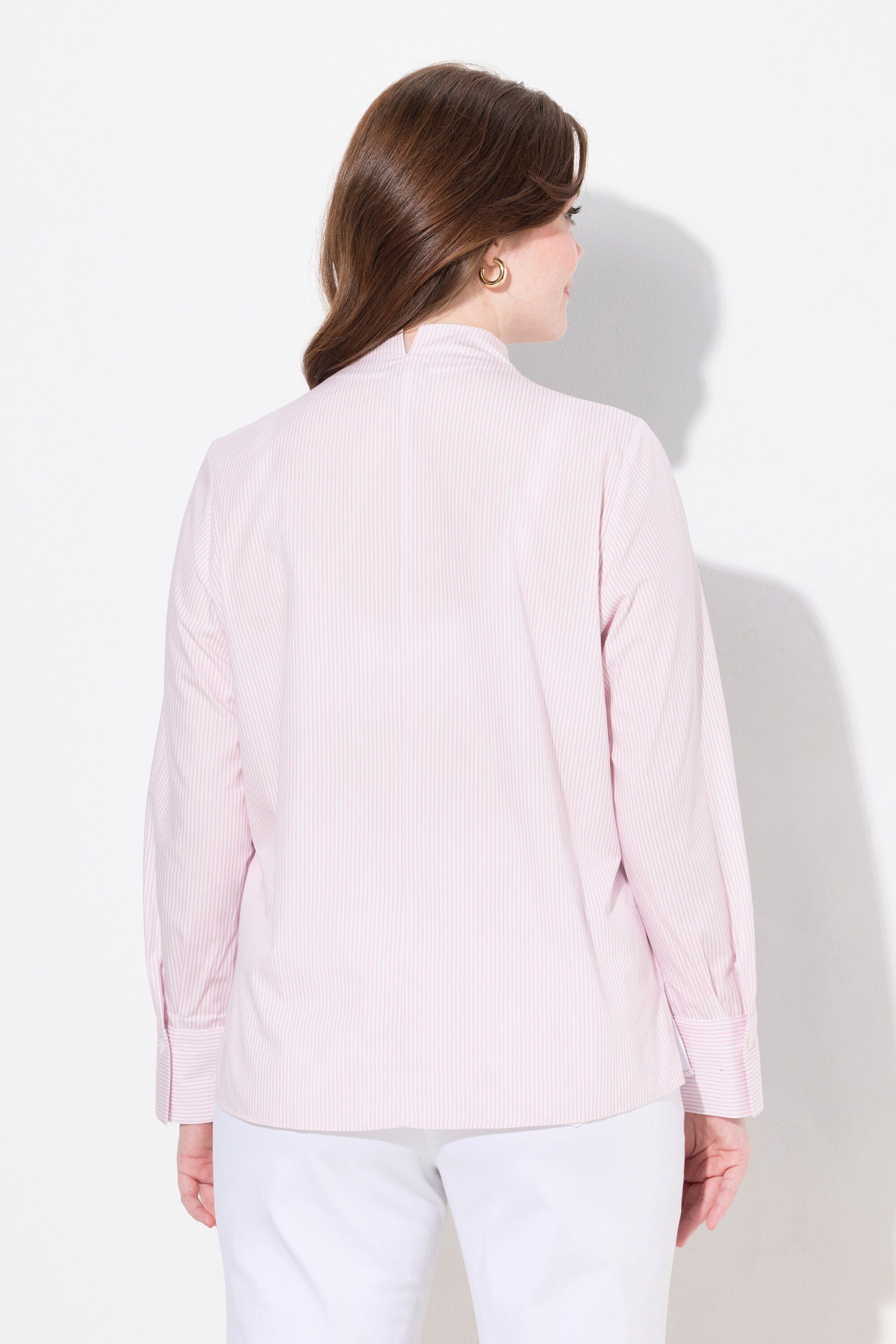 Ulla Popken Longbluse Bluse Streifen Kelchkragen Langarm