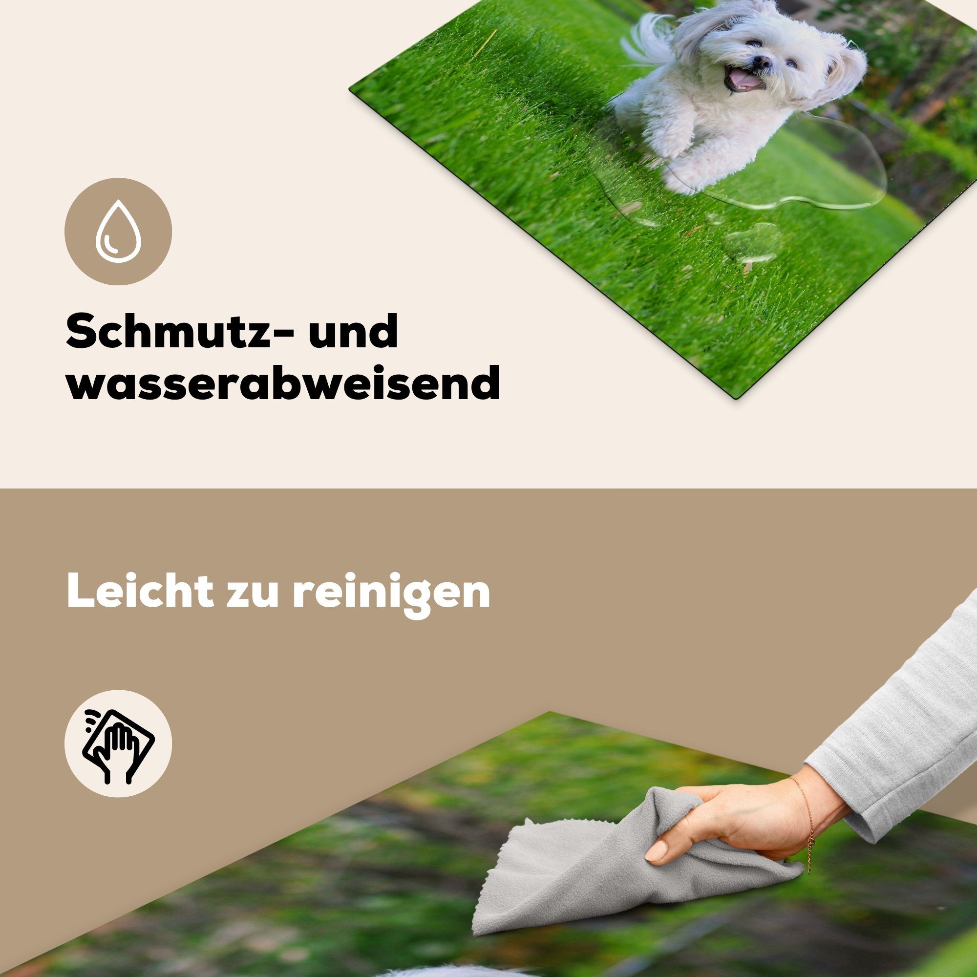 Ceranfeldabdeckung (1 das cm, Shih Herdblende-/Abdeckplatte läuft Induktionsmatte für Gras, durch Tzu tlg), Hund grüne MuchoWow 59x52 küche, die Ein Vinyl,