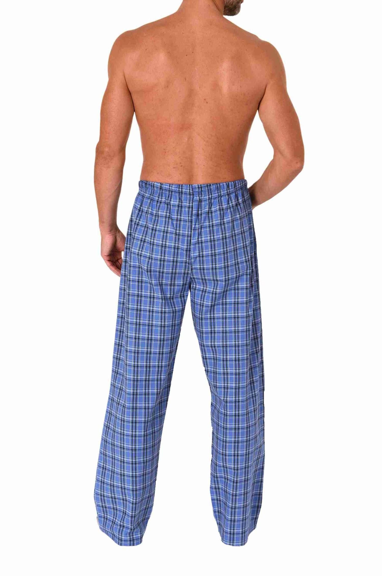 Normann Pyjama Herren Schlafanzug Hose lang kariert aus Baumwolle