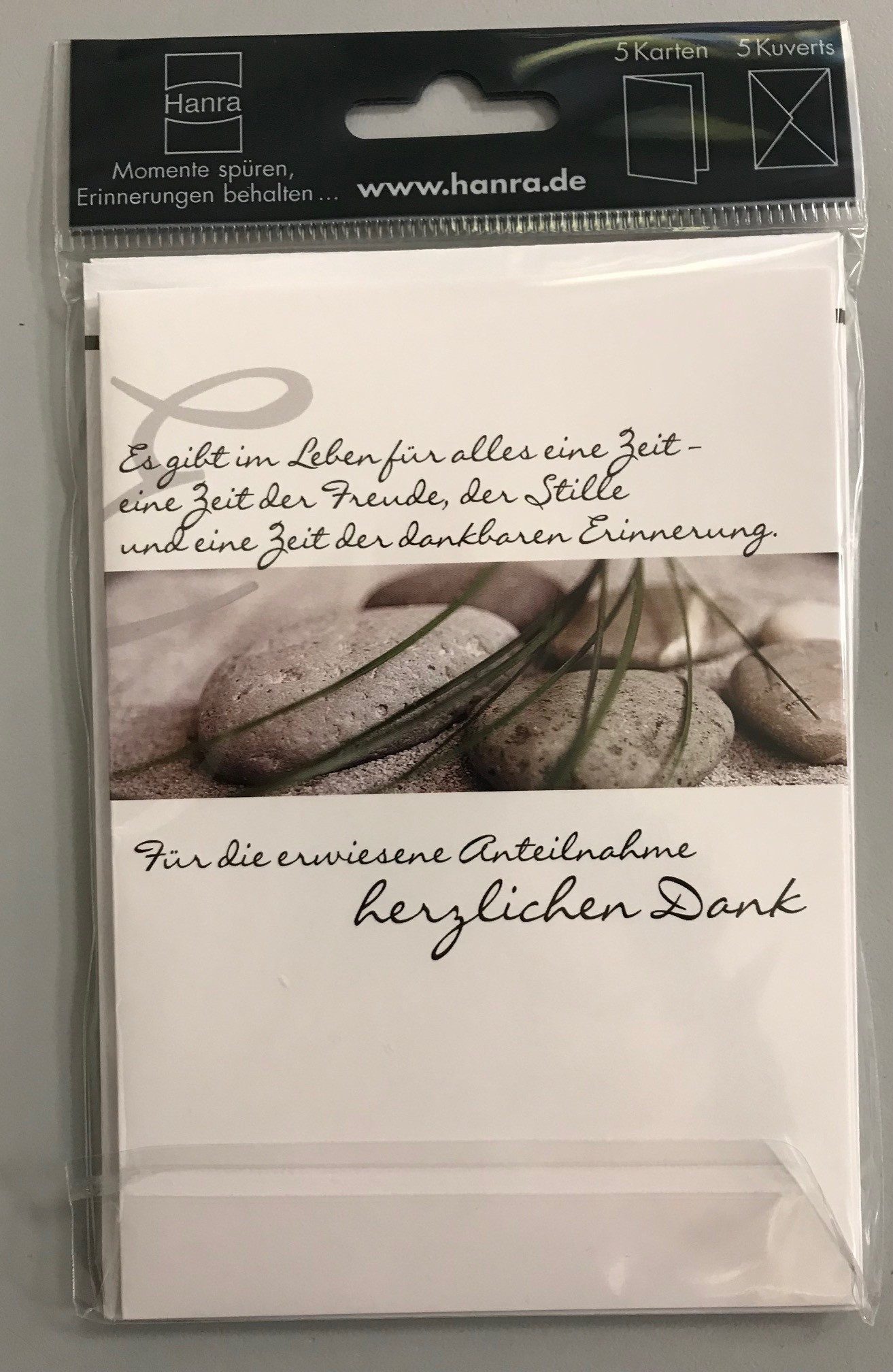 Hanra Grußkarten Trauer – Danksagungen - 5 Stück im Topper - 5 Danksagungskarten mit B