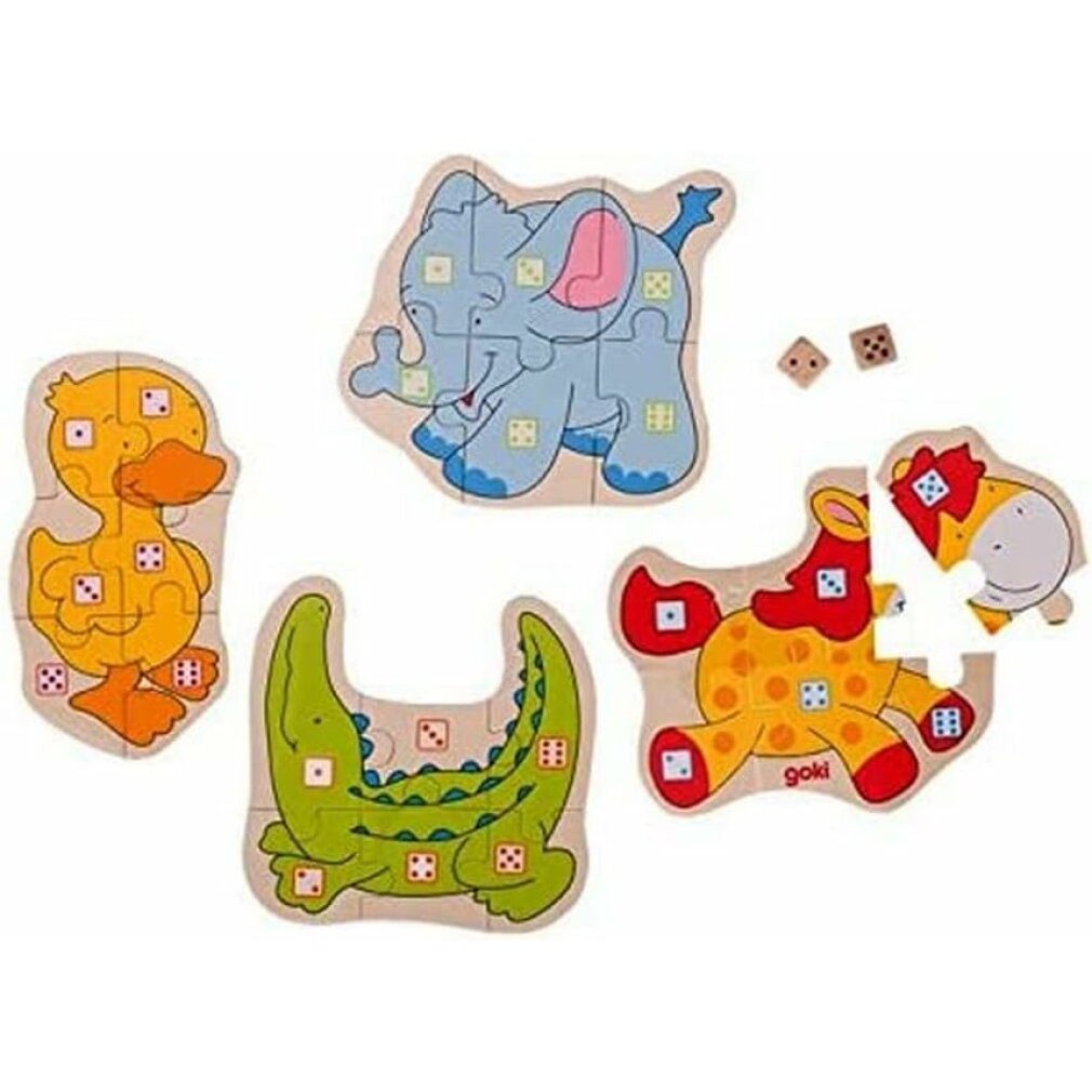 goki Spiel Пазлиspiel mit Würfeln Tiere