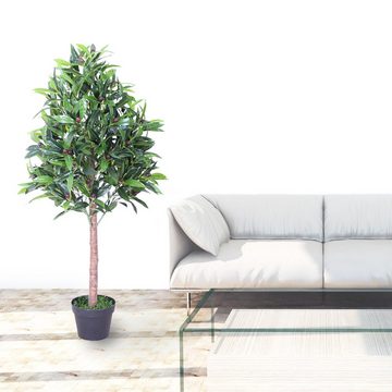 Kunstbaum Olive Olivenbaum Kunstbaum Künstliche Pflanze mit Echtholz 110 cm, Decovego