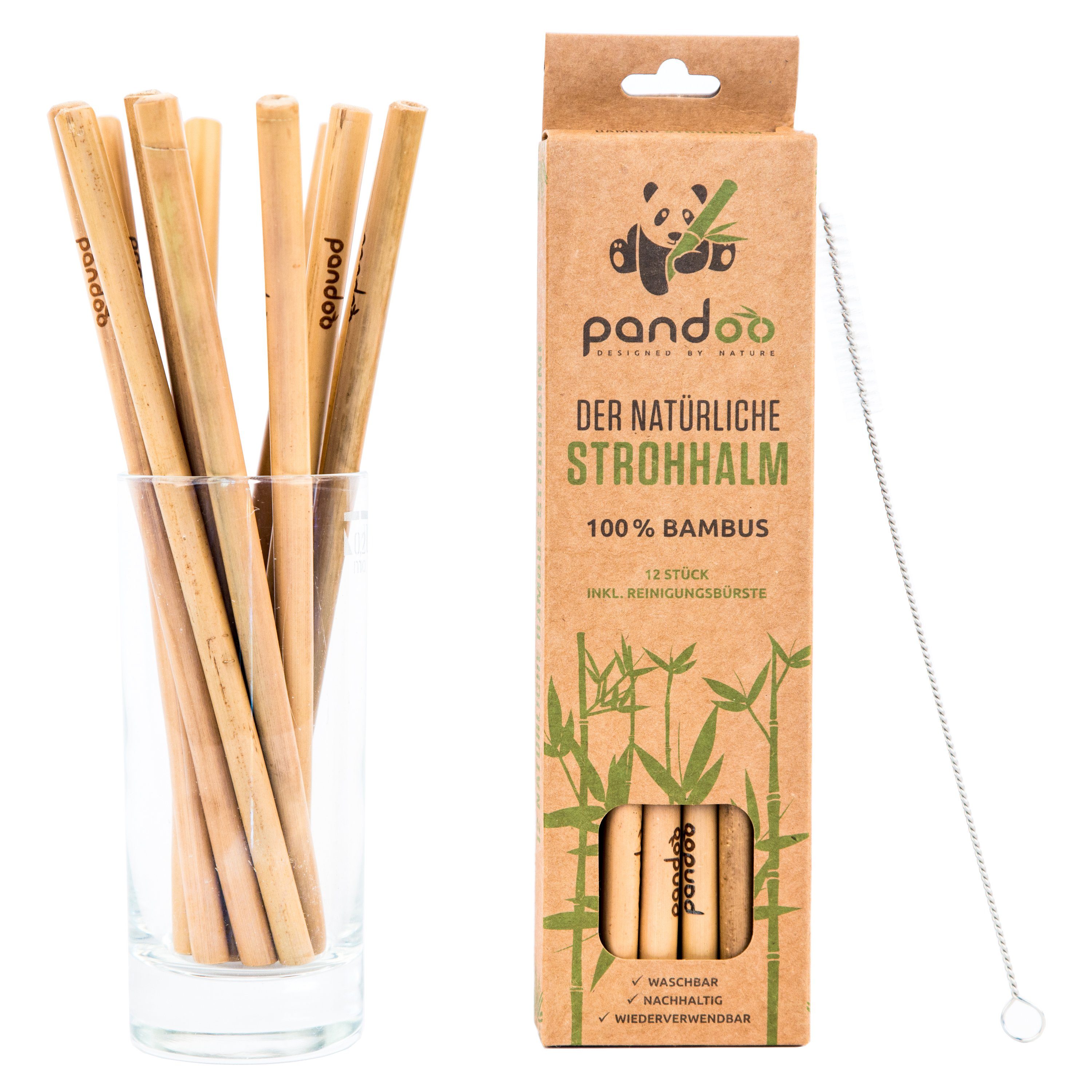 pandoo Trinkhalme Plastikfreie Strohhalme aus Bambus - 100% Naturprodukt