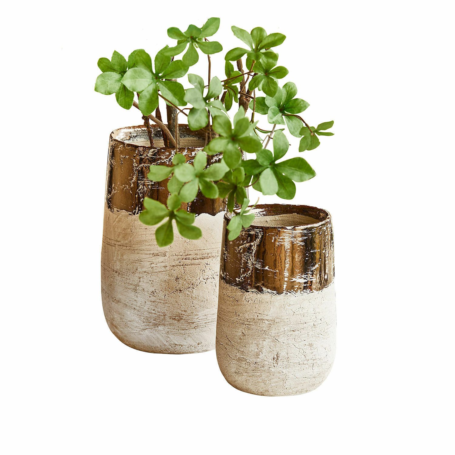 Mirabeau Übertopf Vase 2er Set Hafira beige/bronze