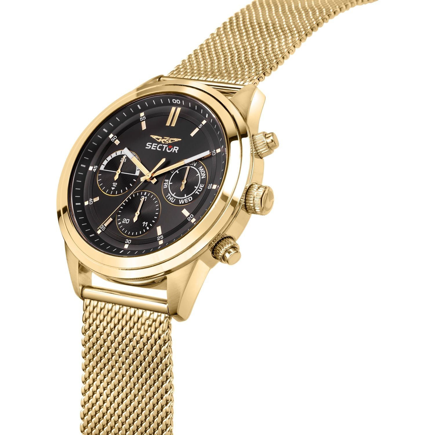 Multifunktionsuhr (43mm), Herren rund, Herren groß Edelstahlarmband Fashion Multifunktion, gold, Armbanduhr Armbanduhr Sector Sector