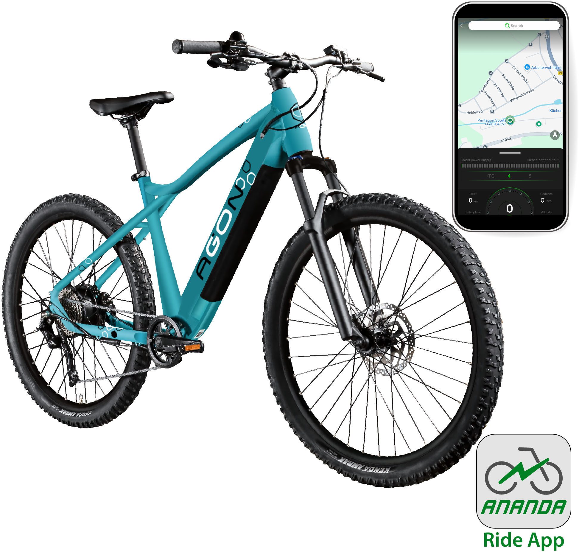 AGON E-Bike Mountainbike Alpha, 10 Gang Shimano Deore SGS T6000 Schaltwerk, Kettenschaltung, Heckmotor, 540 Wh, Pedelec, Elektrofahrrad für Damen u. Herren, MTB
