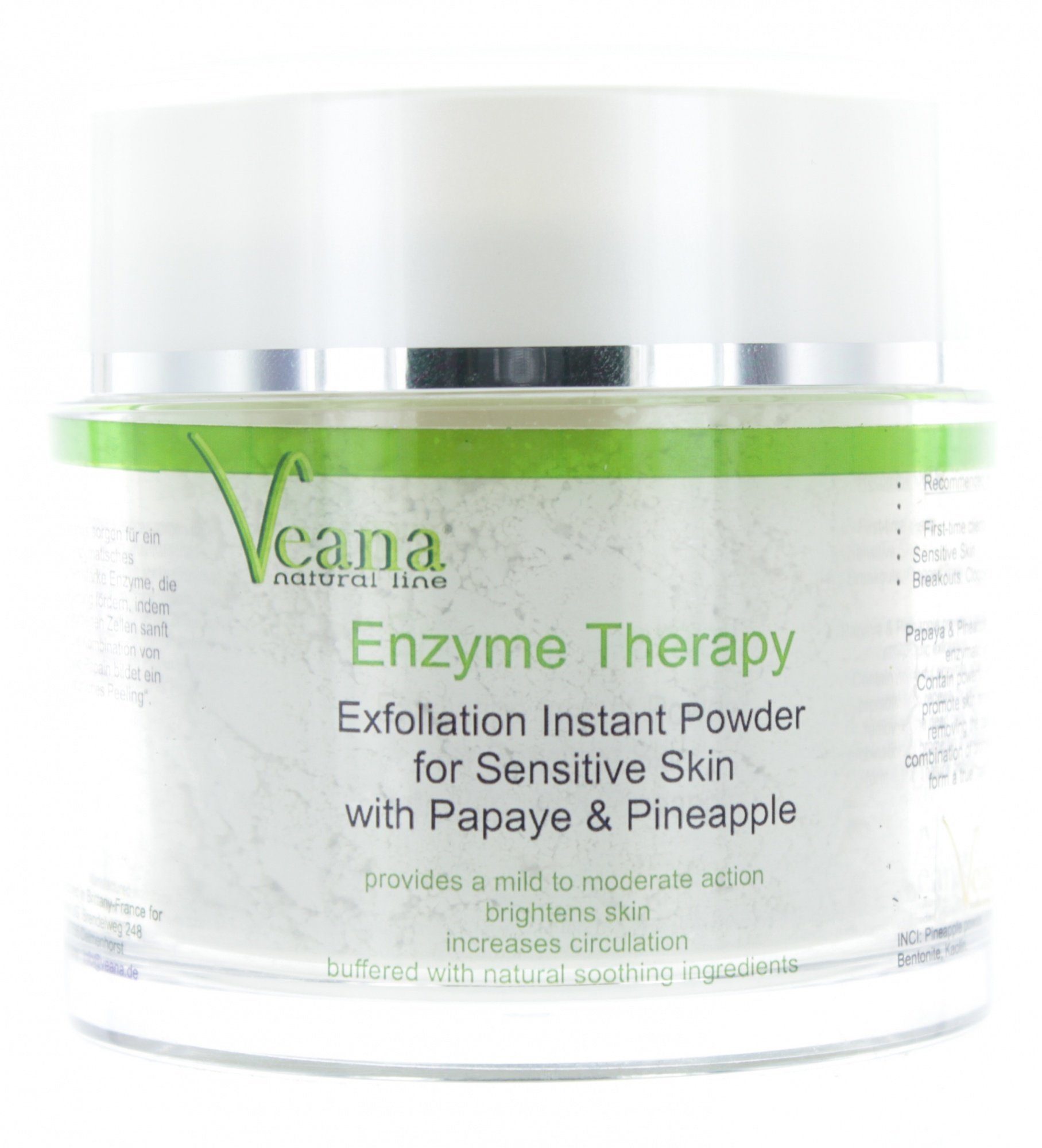 Veana Gesichtspeeling Veana Enzyme Peeling Pulver (100g) für ca. 50 Gesichts- Anwendungen mit Papaya und Ananas, hautklärend, porentiefe Hautreinigung, auch bei Akne