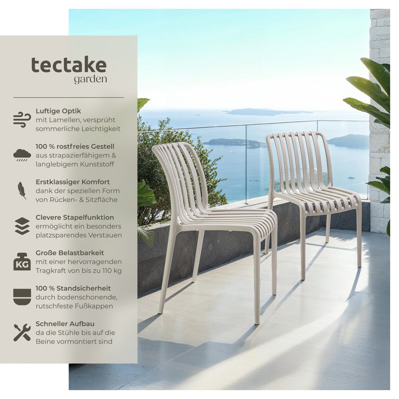 tectake Gartenstuhl Balkonstuhl Alcudia, wetterfest und UV-beständig, stape günstig online kaufen