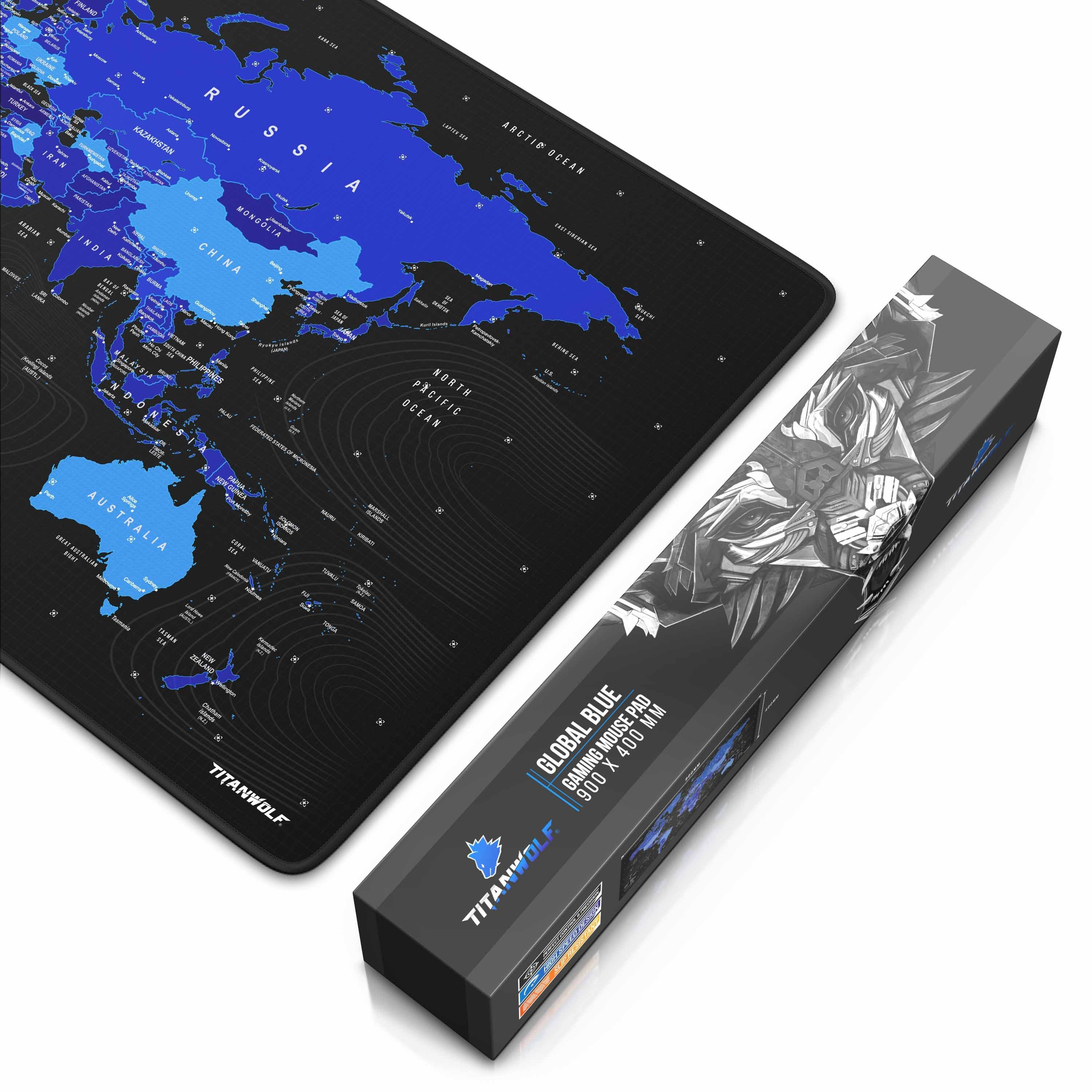Titanwolf Gaming Mauspad XXL Speed Mousepad 900 x 400 x 3 mm, große Tischunterlage (1-St), rutschfest, abwaschbar, Geschwindigkeit & Präzision, Welktarte blau – Bild 4 von 5