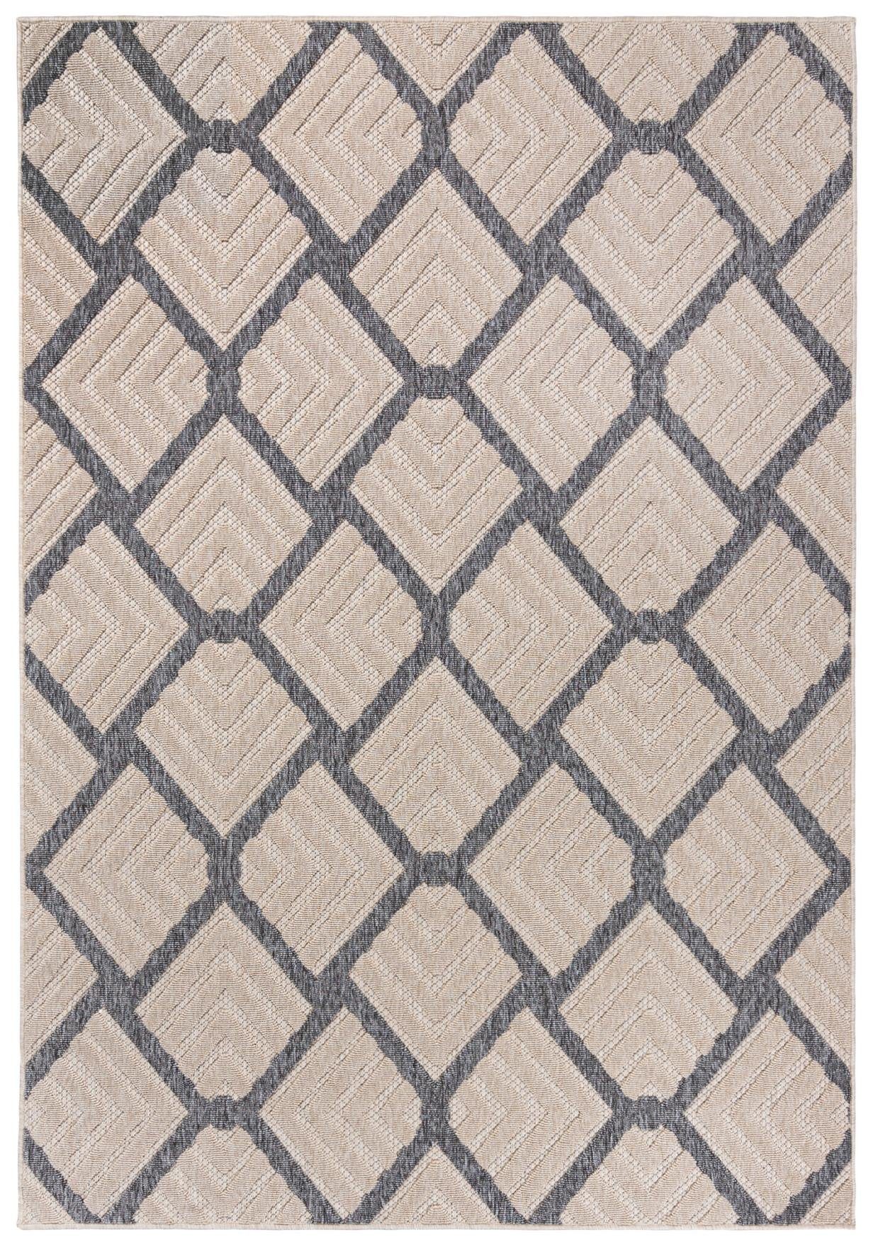 Mazovia Outdoorteppich Boho Geometrisch Beige Creme Wohnzimmer, Schlafzimmer, Büro, Esszimmer, Fußbodenheizung