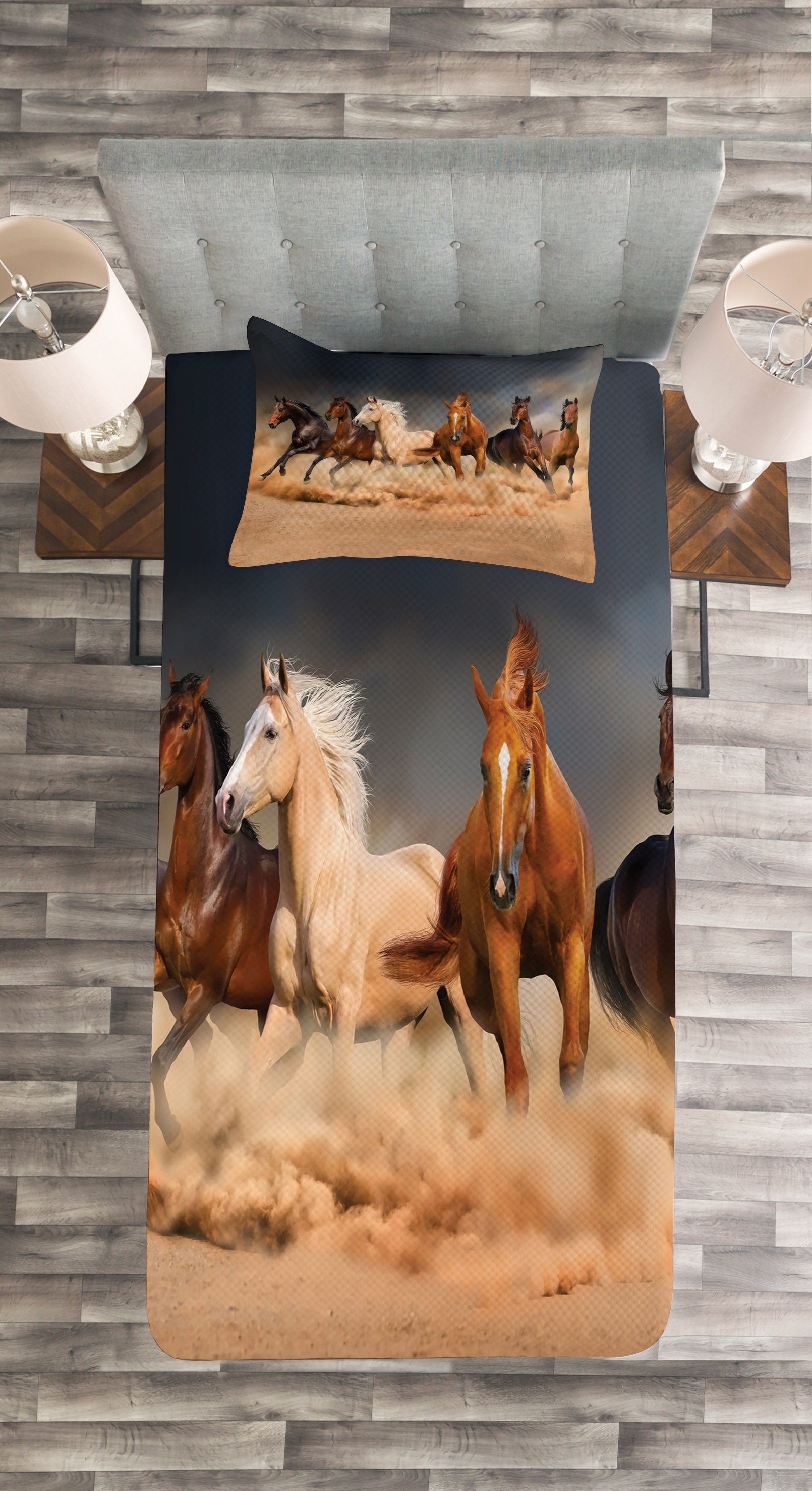 Tagesdecke Waschbar, Kissenbezügen mit Abakuhaus, Tiere Pferd Themed Set Equine