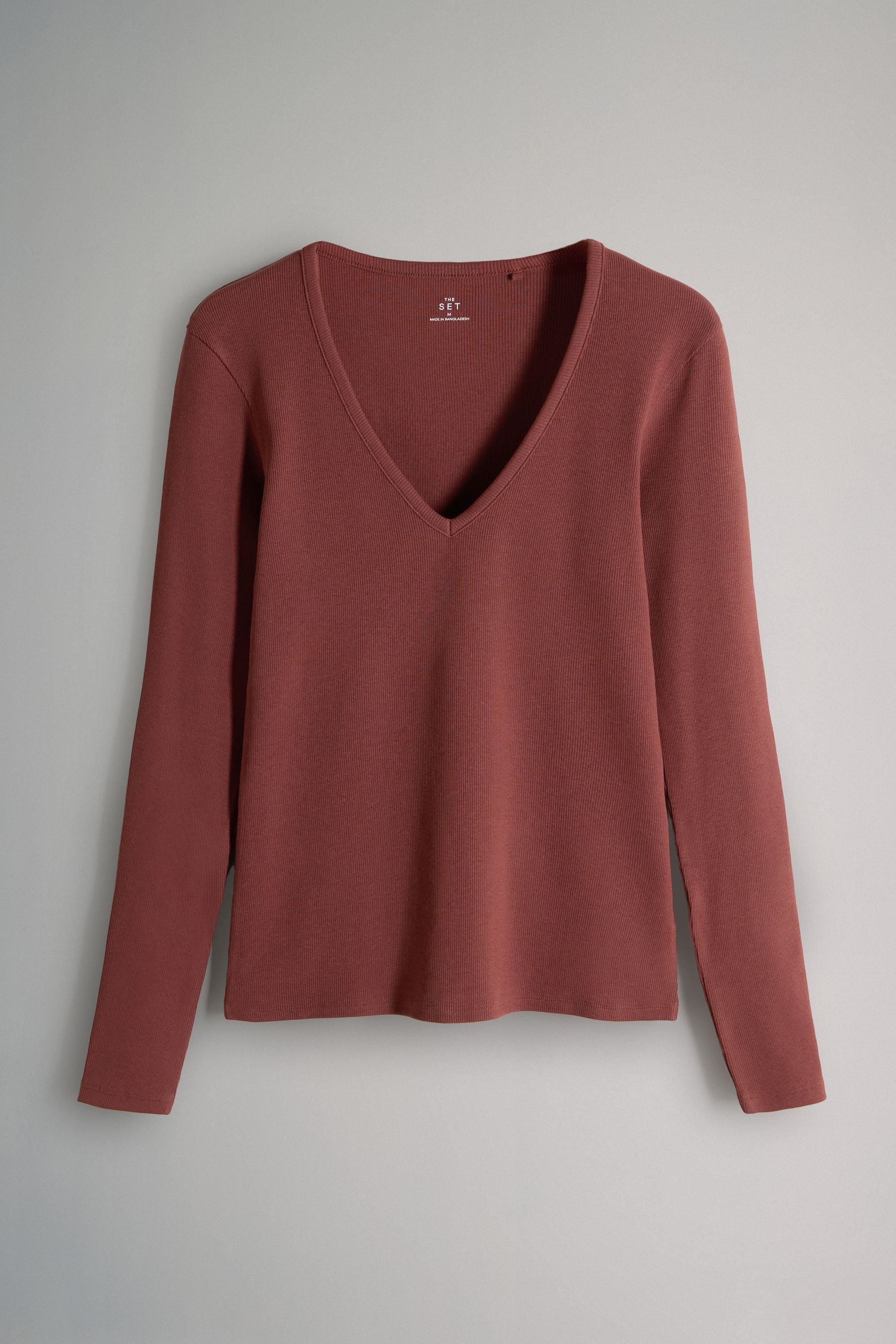 The Set Langarmshirt The Set Gerippte Langarmshirts mit V-Ausschnitt, (5-tl günstig online kaufen