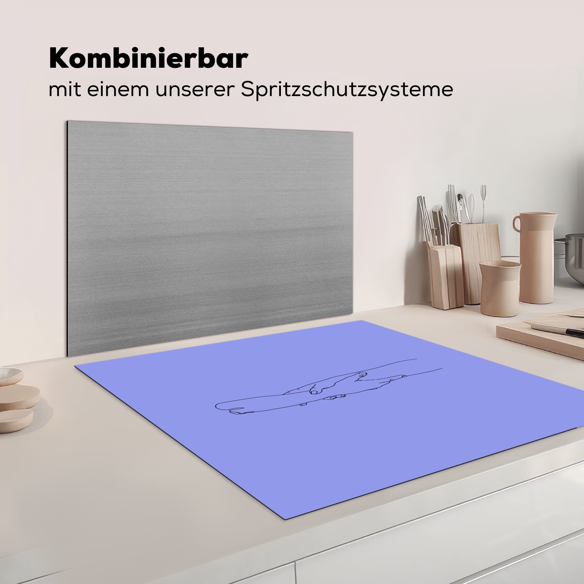 Arbeitsplatte Lila tlg), - (1 - Ceranfeldabdeckung, MuchoWow Hände für Vinyl, küche cm, 78x78 Linienkunst, Herdblende-/Abdeckplatte