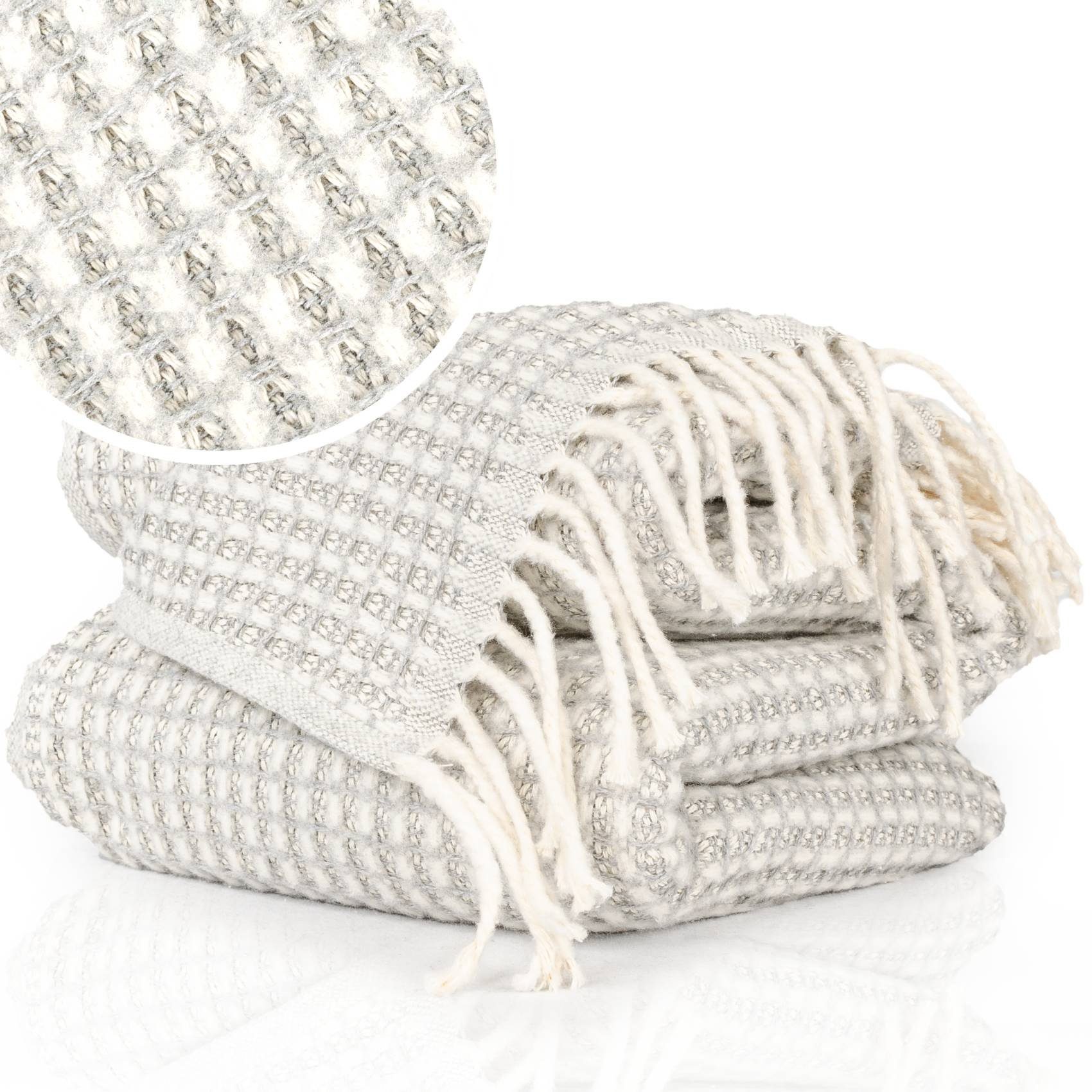 Plaid Beatriz feine Kuscheldecke Reisedecke Tagesdecke Wohndecke, ANRO, Wendedecke kuschelig-weich 130x160cm Hellgrau – Bild 5 von 5