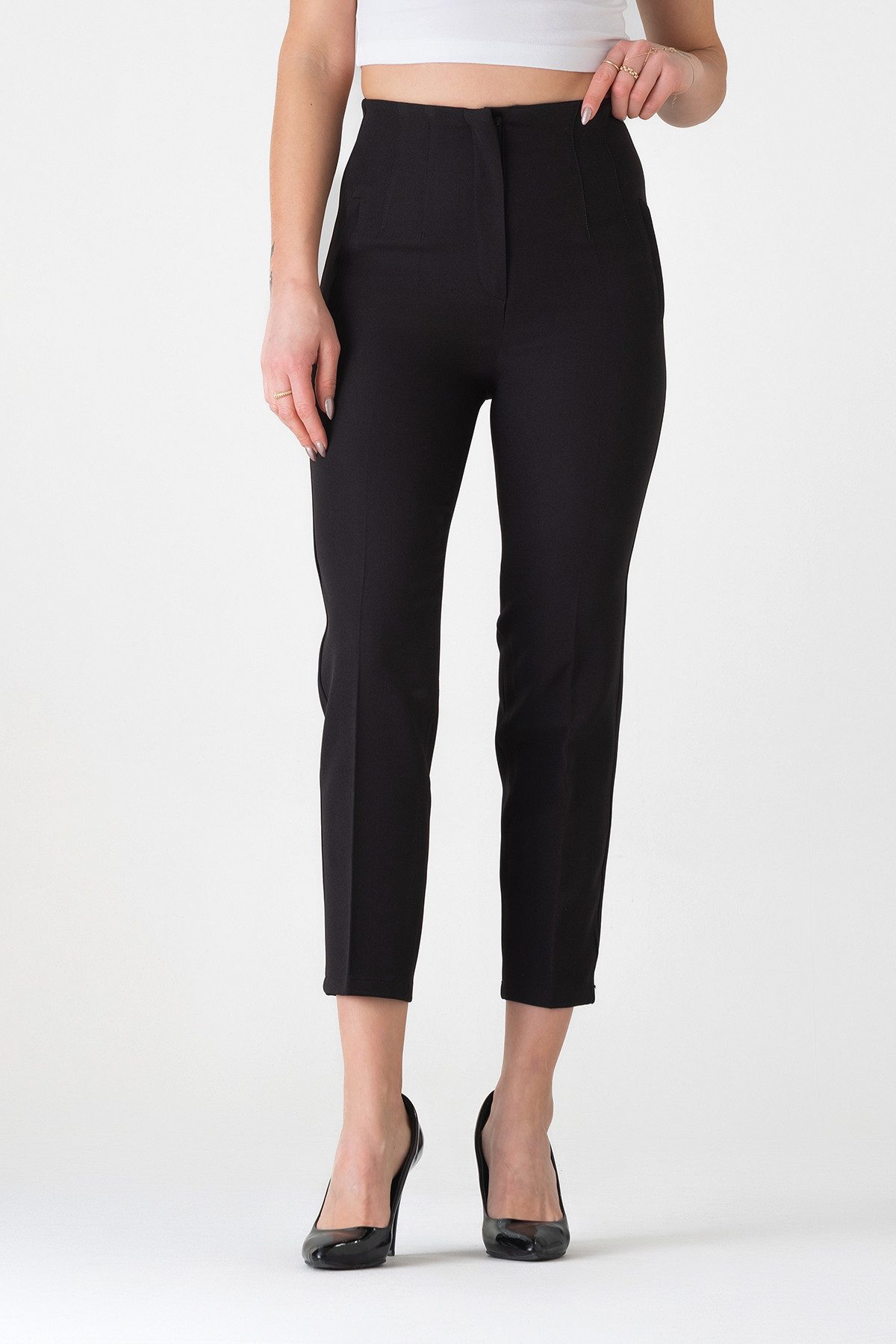 fashionshowcase Bügelfaltenhose Damen Hose Elegant Slim Fit Stretch mit V-D günstig online kaufen