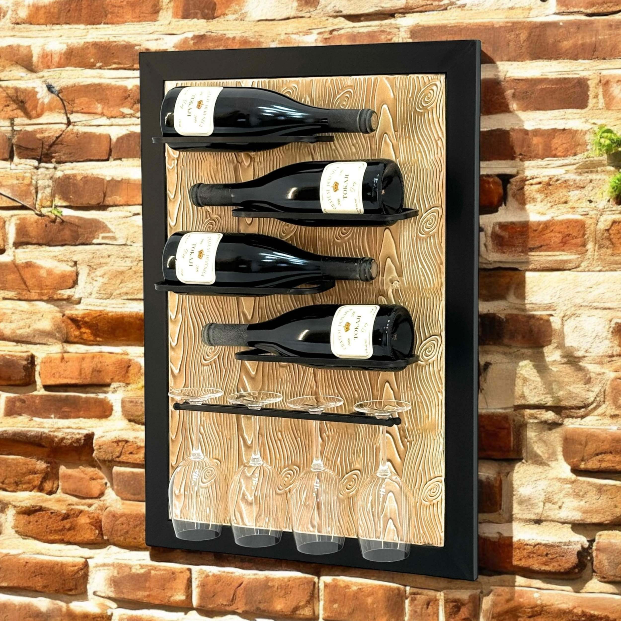 Weinregal Wand Metall Schwarz 4 Flaschen mit Glashalter 96617 Weinhalter