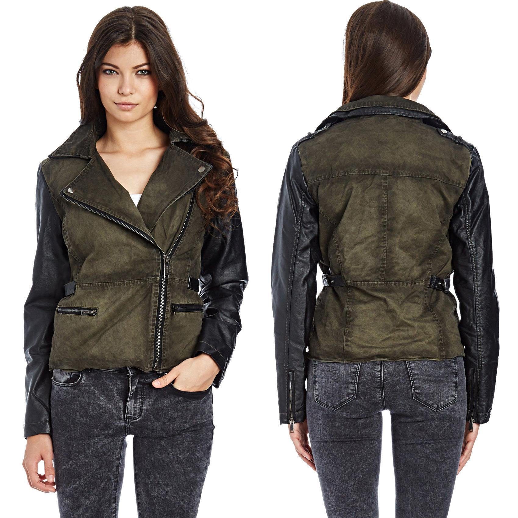 Lederimitatjacke Bikerjacke Übergangsjacke Steppjacke