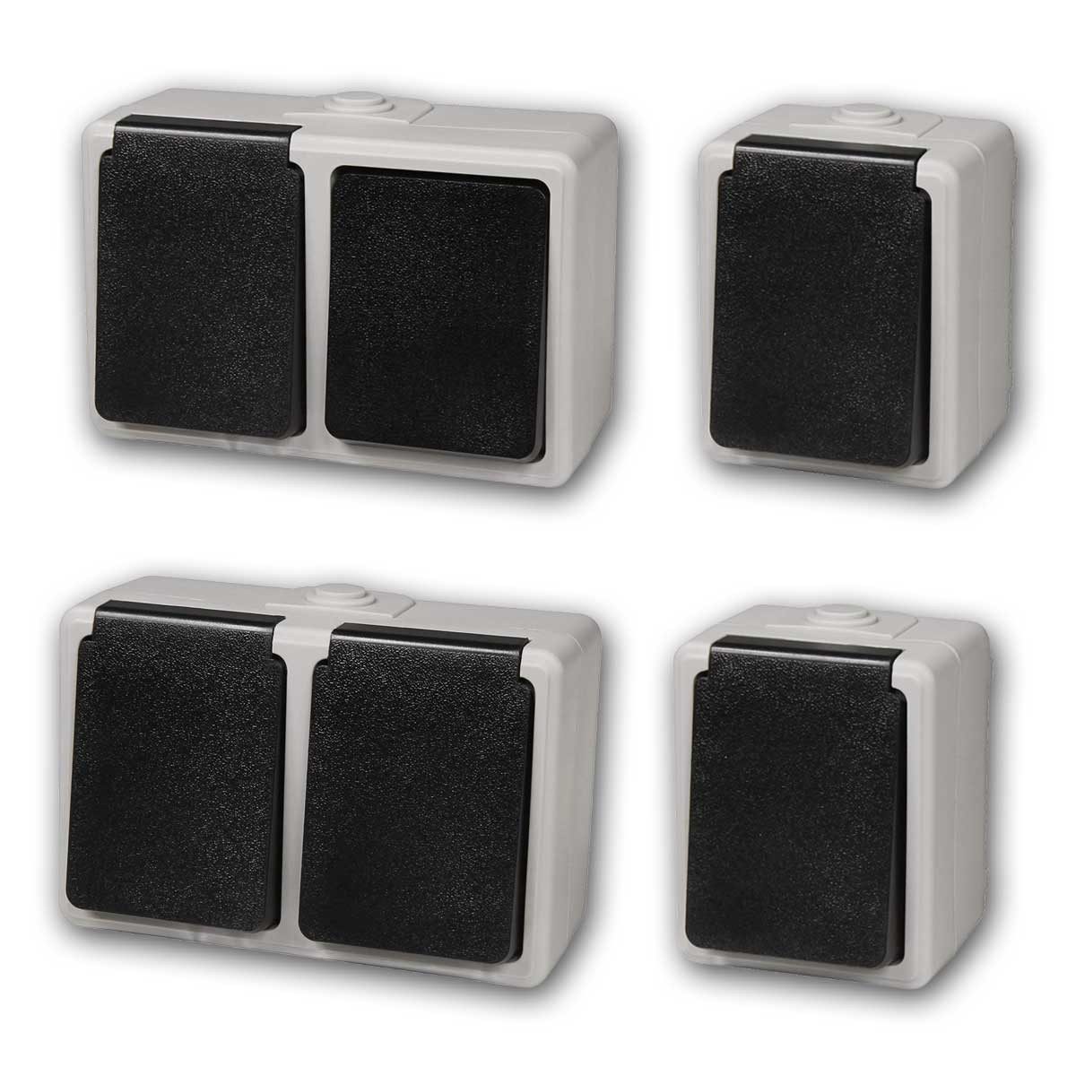 McPower Aufputz-Steckdose Feuchtraum Set "Taff Waschraum", grau, IP44