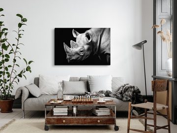 Sinus Art Leinwandbild 120x80cm Wandbild auf Leinwand Tierfotografie Nashorn Schwarz Weiß Kun, (1 St)