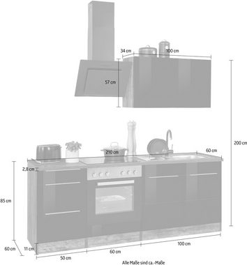 Kochstation Küchenzeile KS-Brindisi, ohne Geräte, Breite 210 cm