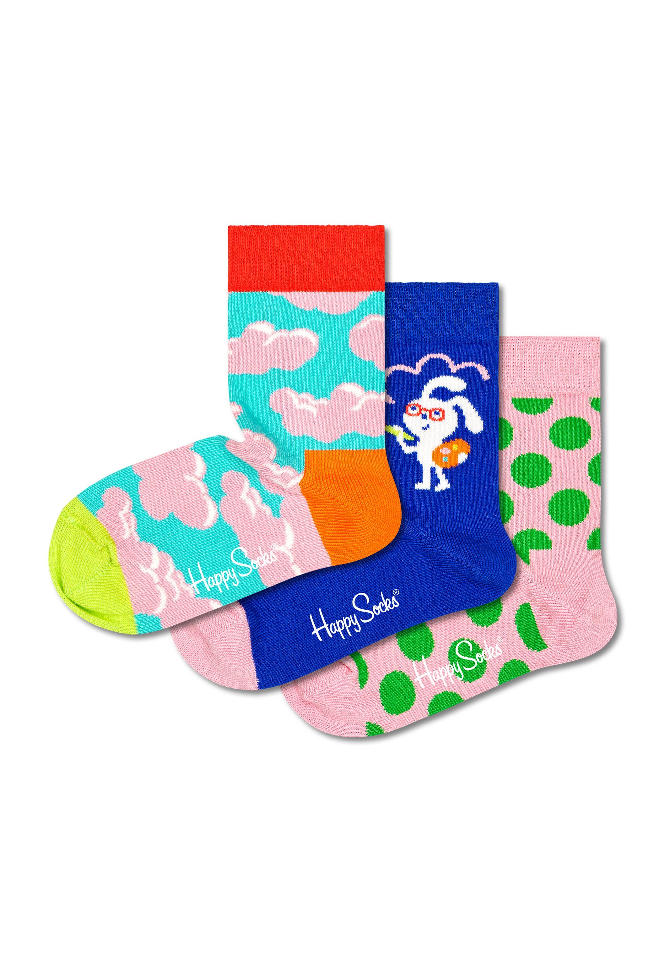 Happy Jedes - Paar (Spar-Set, Socken bunte Baumwolle Box Geschenk Over - Paar einer Muster Paar Farben 3 unterschiedliche zeigt 3 und The 3-Paar) in Socks Rainbow Geschenkbox, Socken Kids Langsocken