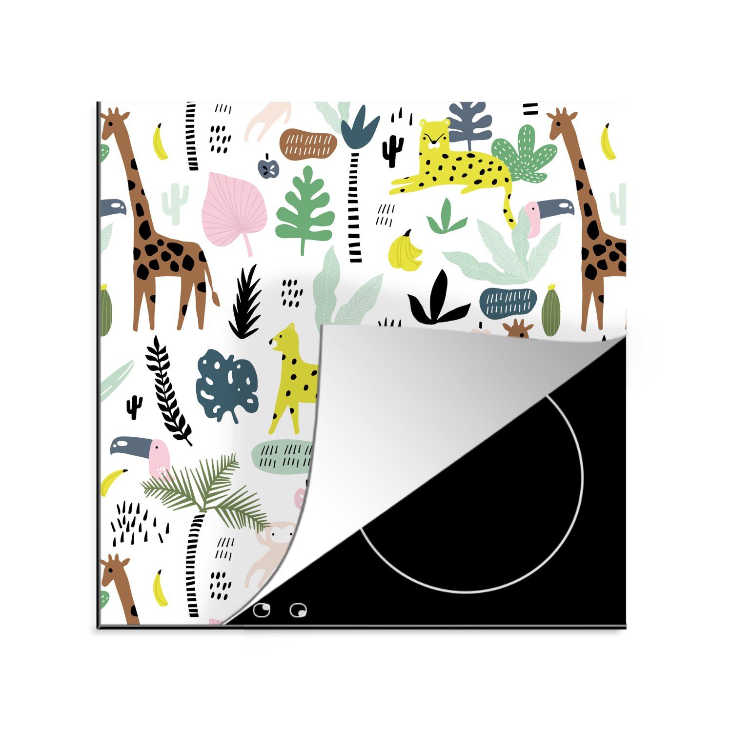 MuchoWow Herdblende-/Abdeckplatte Dschungel Ceranfeldabdeckung, Affe, - (1 für Vinyl, tlg), Arbeitsplatte - 78x78 Giraffe küche cm