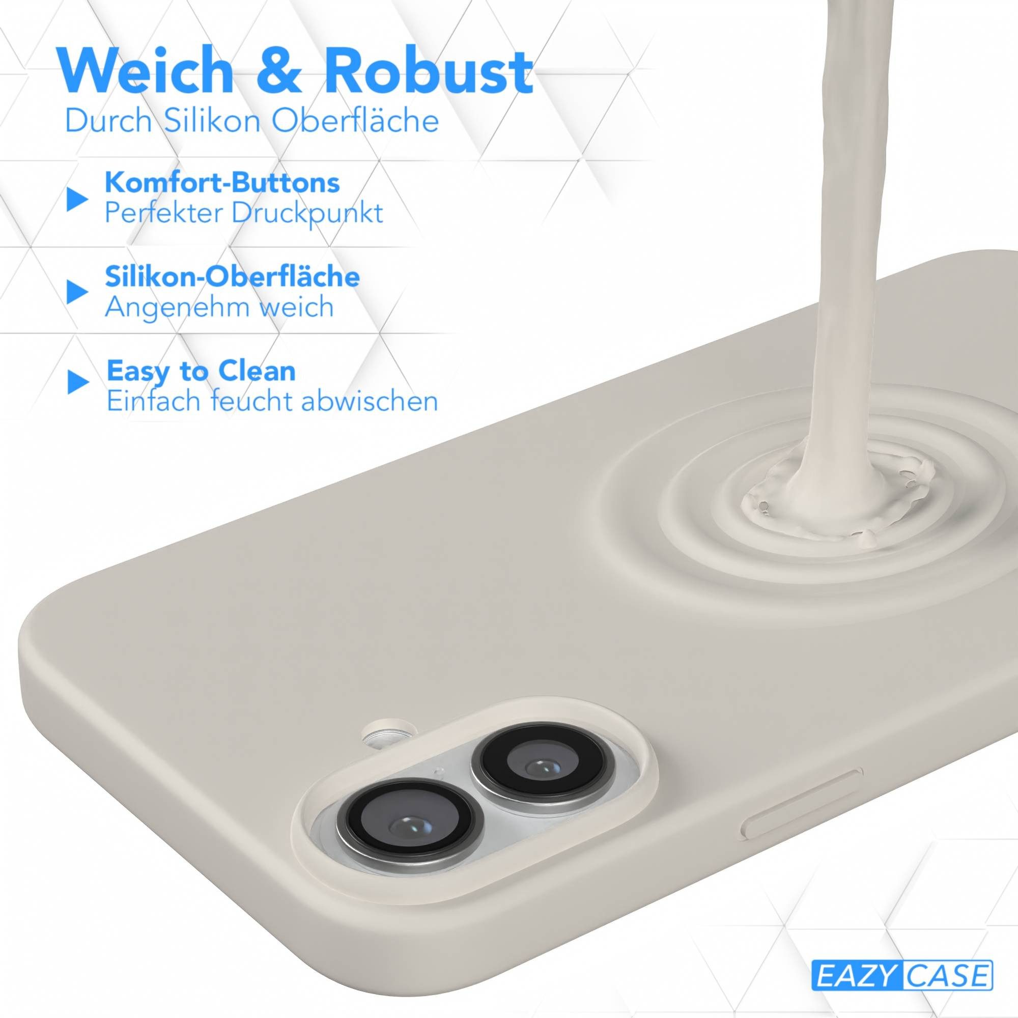 EAZY CASE Handyhülle für Apple iPhone 16 Plus Premium Silikon 6,7 Zoll, Hülle Silikon mit Displayschutz Handy Softcase Slimcover Taupe / Beige – Bild 4 von 5