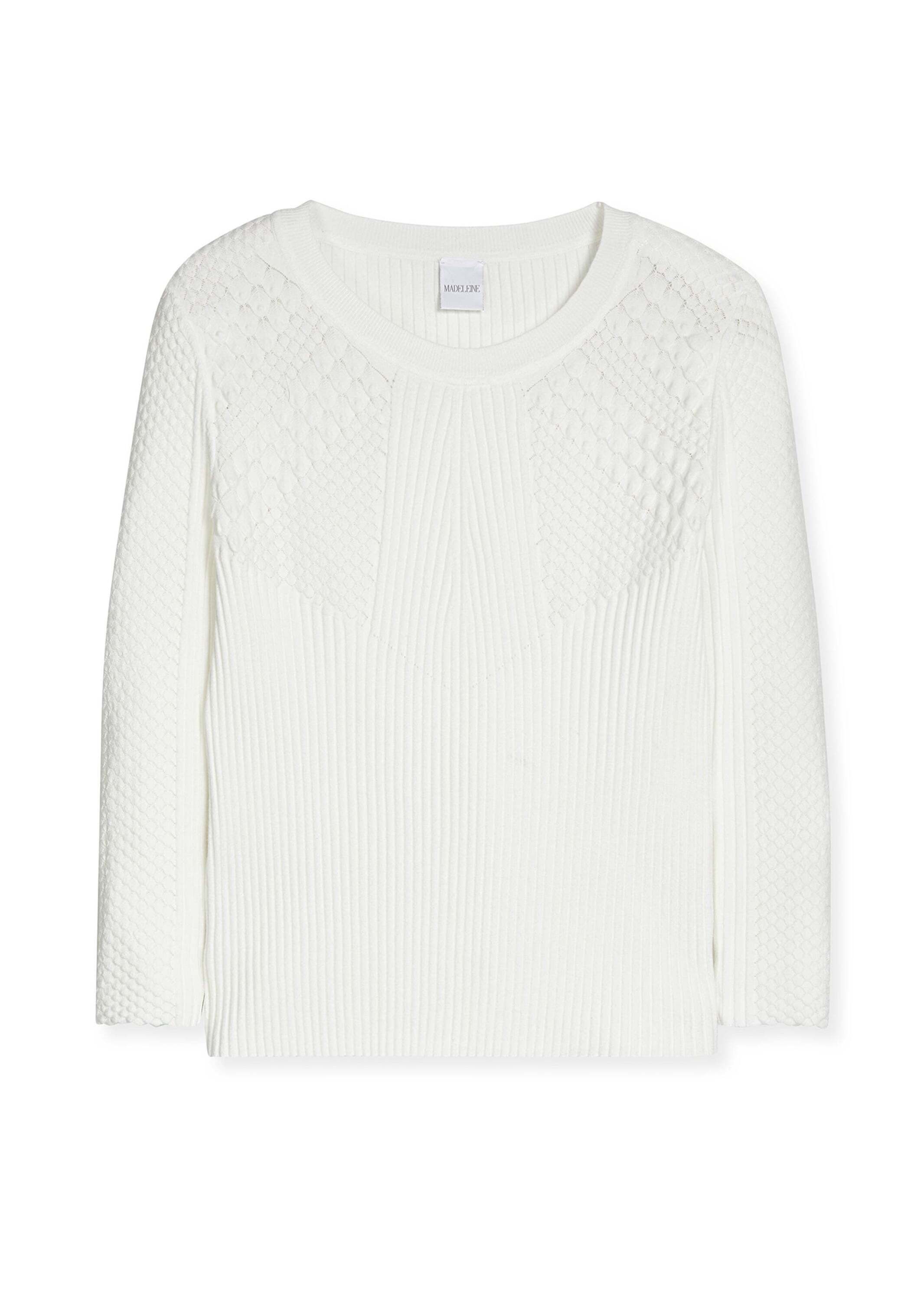 MADELEINE Strickpullover Schmaler Rippstrickpullover, Baumwollmix Uni-Design und runder Ausschnitt für zeitlose Eleganz